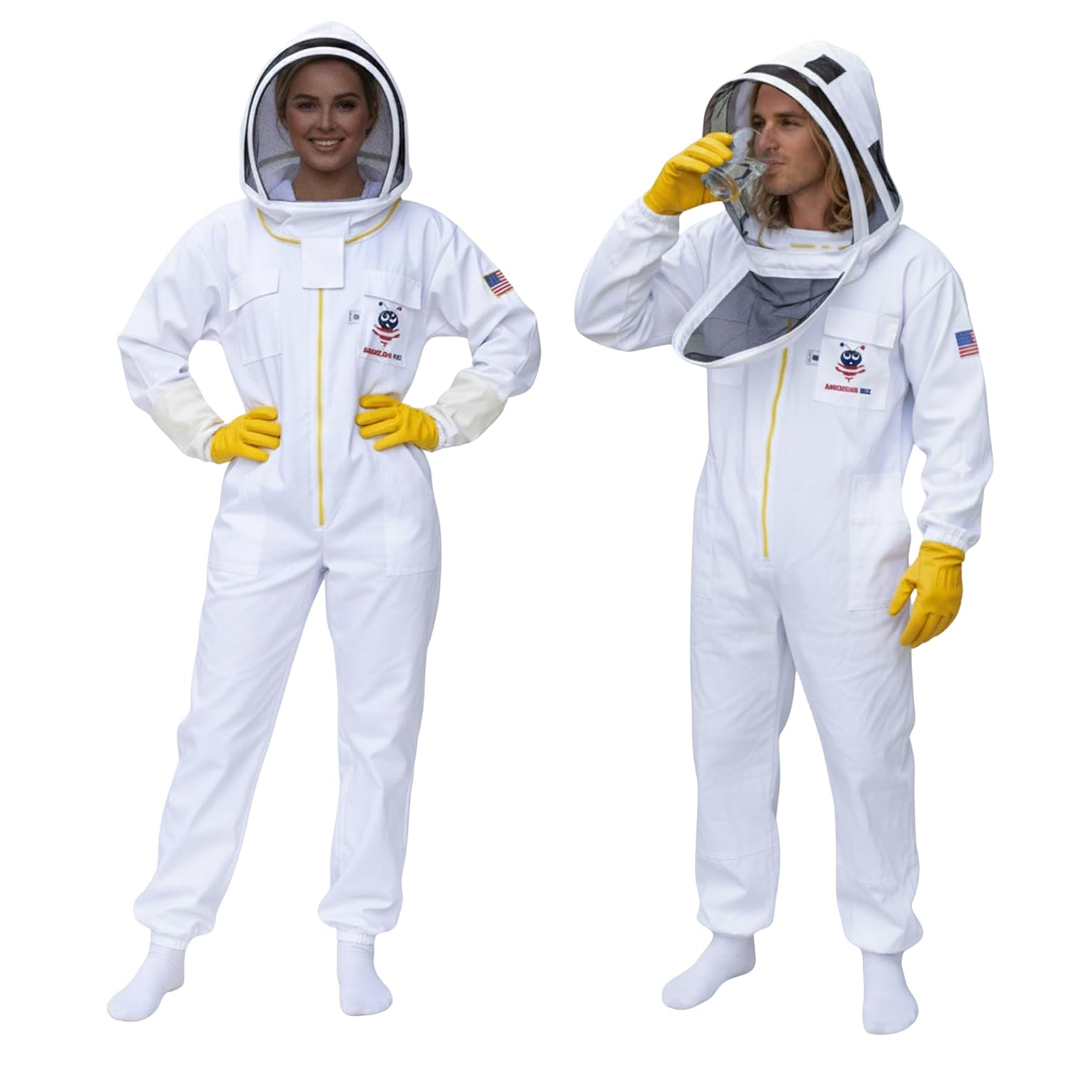Cotton Beekeeping Suit with Fancing Veil Sting Proof with Two Pair of Gloves, American Bee White Cotton Beekeeping Suit image number 6
