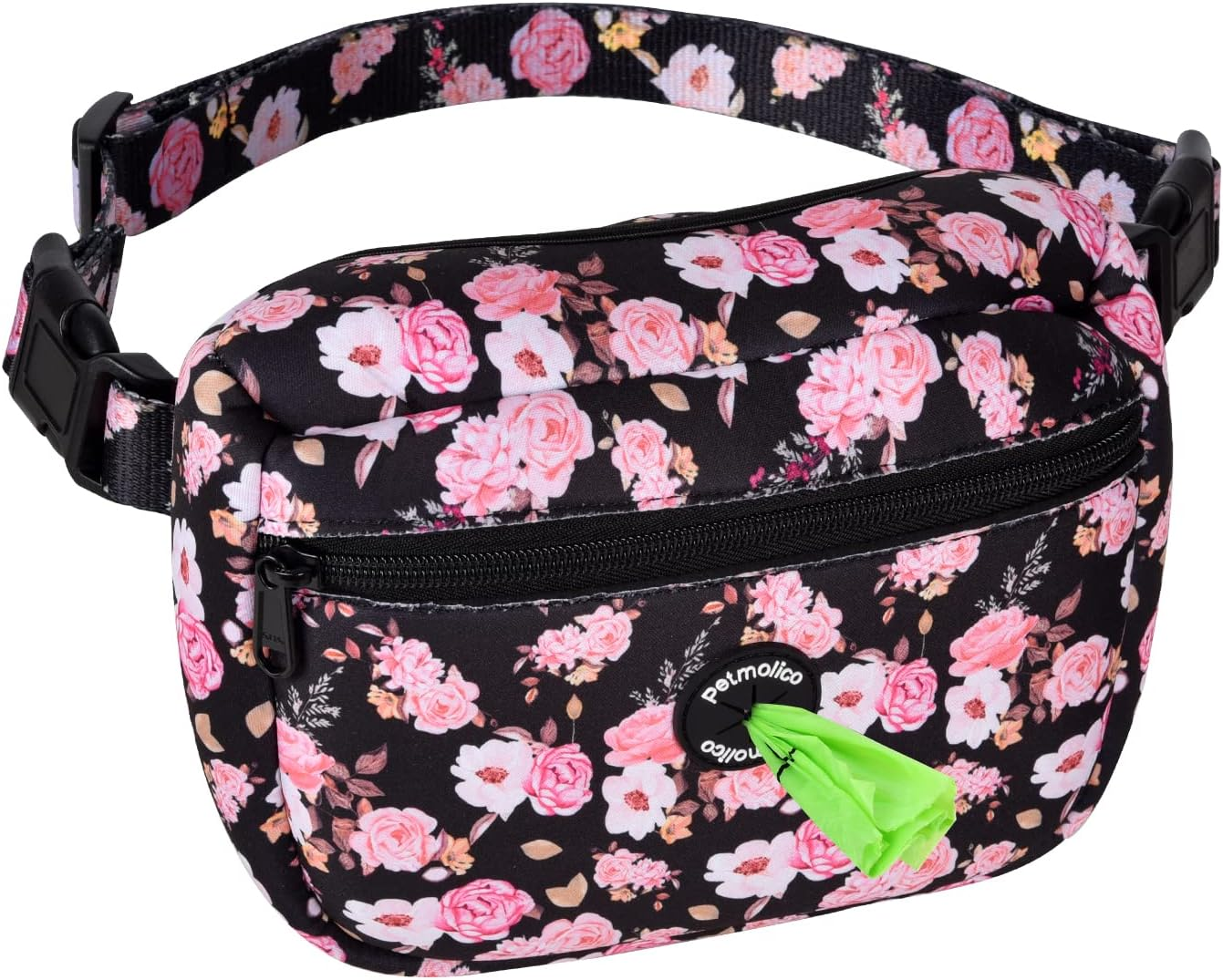 Petmolico Neoprene Dog Treat Pouch, Auto Closed Dog Training Pouch Fanny Pack Wasit Bag with Dog Poop Bag Dispenser for Hands-Free Dog Walking, Black