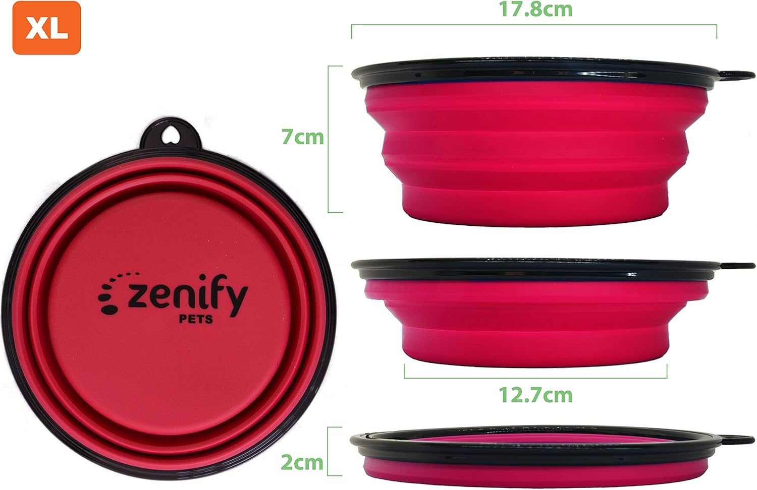 Zenify Dog Bowl Food & Water Feeder 2 Pack - Extra Large 1000Ml 17.8Cm & Small 400Ml 12.7Cm Collapsible Portable Foldable Travel Dish Leash Lead Slim Accessories for Puppy Dogs (Pink Xl/Blue S) image number 4