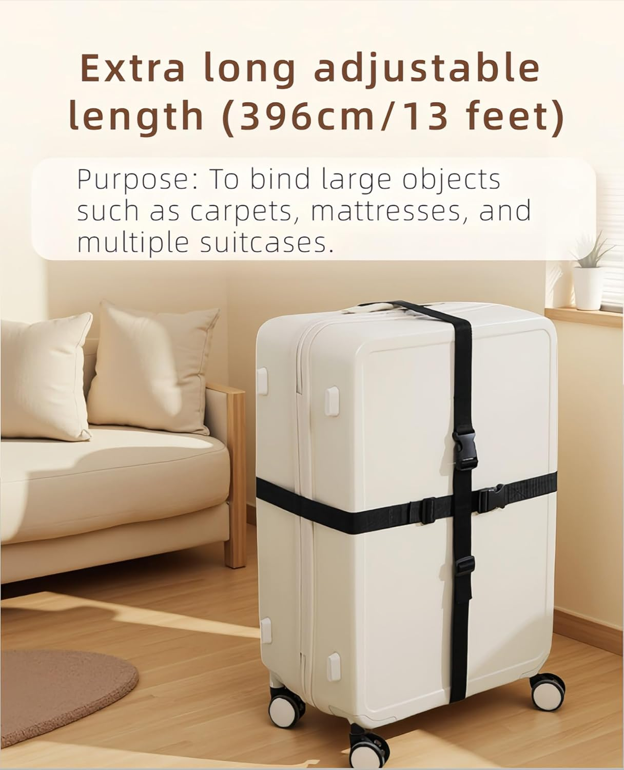 13FT Heavy Duty Tie down Straps with Quick Release Buckles, 396Cm Nylon Webbing for Motorcycle Cargo Truck Furniture, Adjustable Lashing Straps for Outdoor Camping, Moving, Mattress, Luggage, Storage image number 6