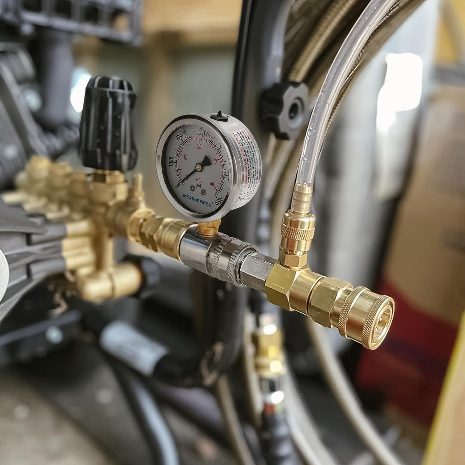 Measureman Pressure Washer Gauge Kit, 2-1/2 Inch, 6000 PSI, 3/8 Inch Stainless Steel Quick Connect, Liquid Filled Design