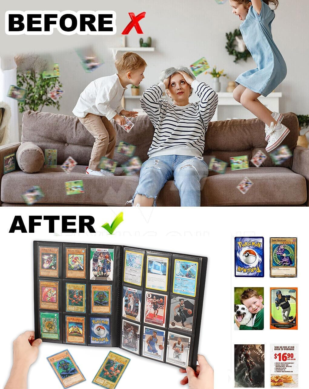 Vivva 9 Pocket Card Binder, Premium Trading Card Binder, 360/540 Double Sided Pocket PU Collection Binder, Collector Album, Card Folder for MTG, TCG, Sports Cards (360 Pockets(White)) - 360 Pockets(Black) image number 2