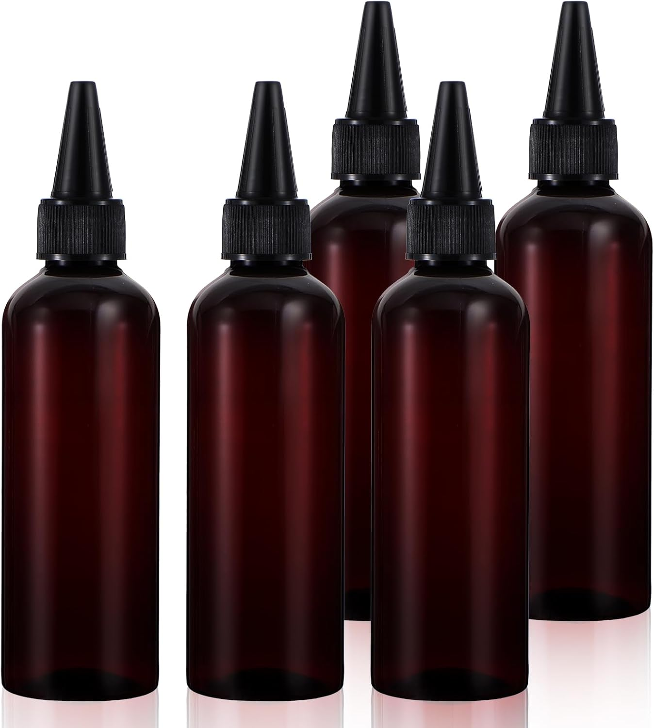 Sibba 5Pcs Hair Color Applicator Bottle, Hair Dye Bottles Oil Applicator Bottle, Empty Plastic Reusable Twist Top Cap Bottles for Dye Oil Liquid Shampoo Lotion, Amber, 2.5OZ image number 6