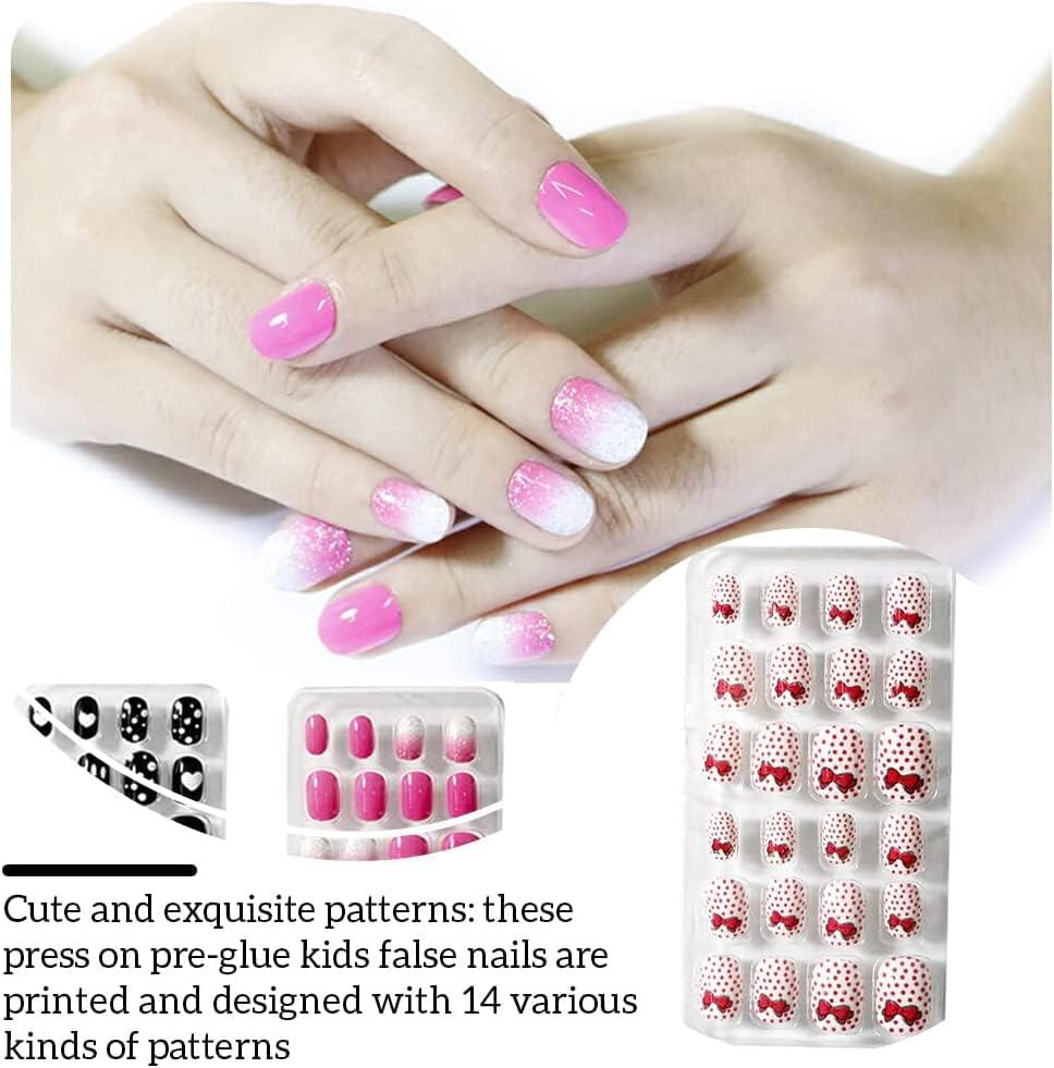 1 Set Children Nails Medium Length Press on Stick Salon Supplies Manicure Kit, Seventeen image number 1