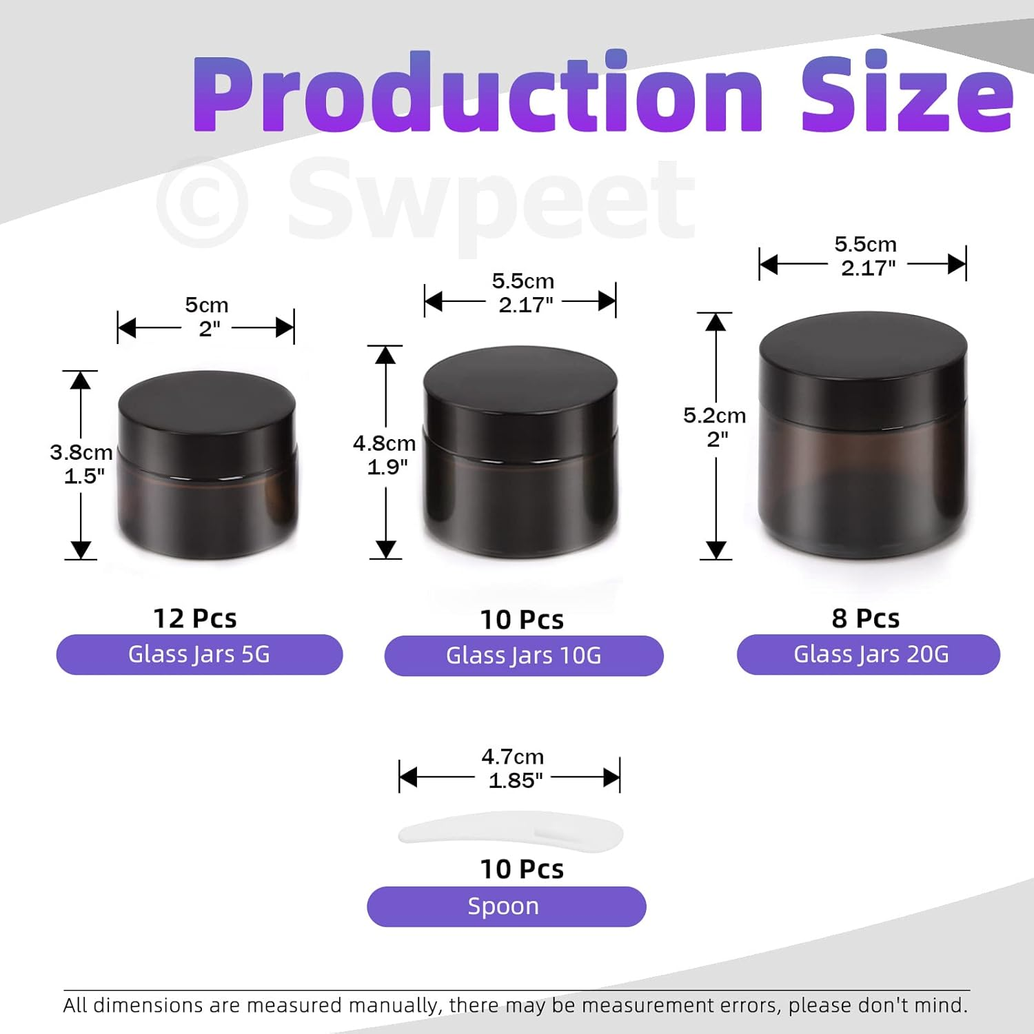 Swpeet 40 Packs 0.18Oz 0.35Oz 0.7Oz Amber Glass Jar with Lid and Plastic Spoon Assortment Kit, round Containers Cosmetic Glass Jars with Inner Liners and Lids Travel Jars Cosmetic Containers image number 2