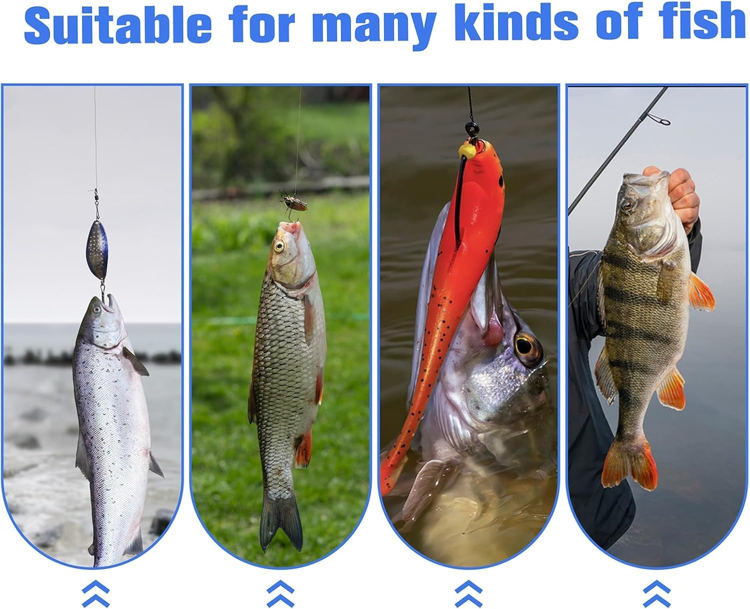 Aberdeen Hook Set,150Pcs Fishing Hooks Long Shank Offset Hook Light Wire Fish Hook High Carbon Steel Freshwater Bass Catfish Trout Mix Color Small Size image number 3