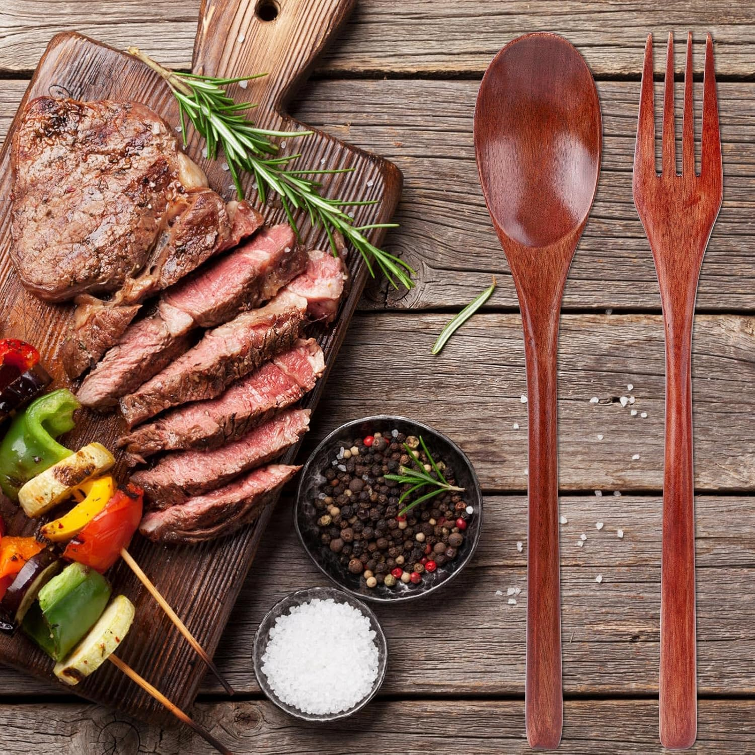 Gosknor 6Pcs Wooden Spoons and Forks, 3 Sets of 8.86 Inch Wooden Flatware for Daily Use image number 1