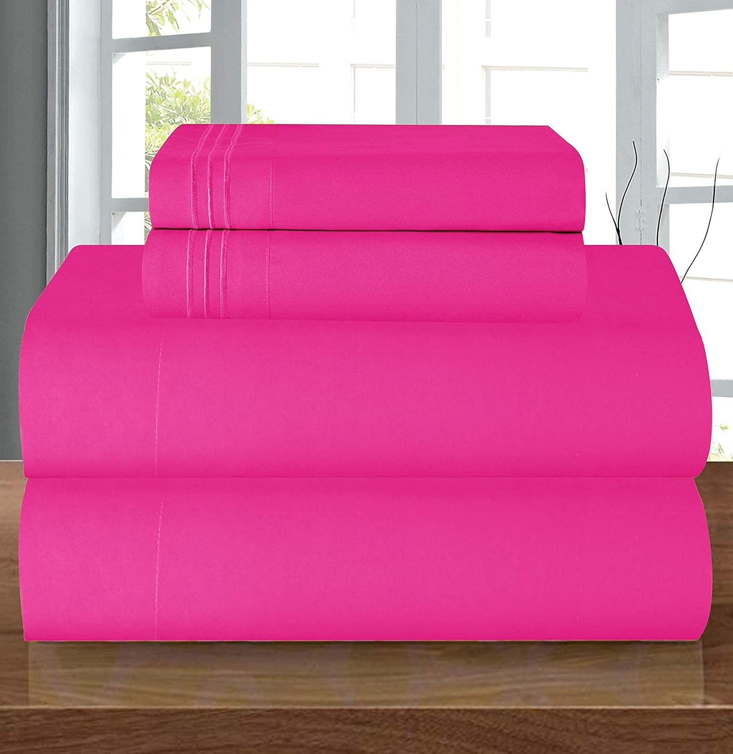Elegant Comfort Luxury Soft 1500 Thread Count Egyptian 4-Piece Premium Hotel Quality Wrinkle Resistant Coziest Bedding Set, All around Elastic Fitted Sheet, Deep Pocket up to 16Inch, King, Hot Pink image number 4