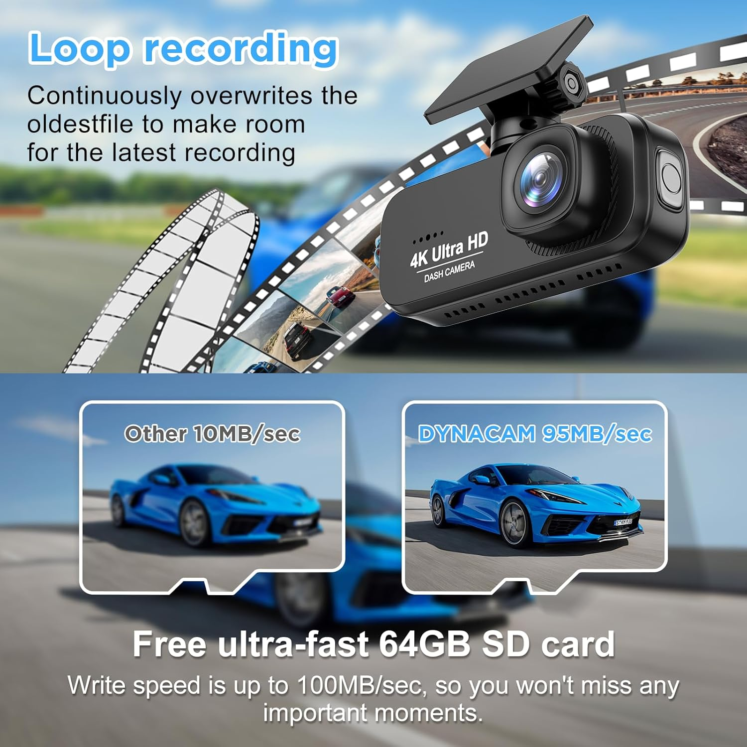 4K+1080P Dash Cam Front and Rear,Wifi Dual Dash Cam with Free 64GB Card, Super Night Vision, 24H Parking Mode, G-Sensor, WDR, APP, Loop Recording, Time-Lapse, 170&deg;/140&deg;, F1.8 Aperture, 4-Layer Lens