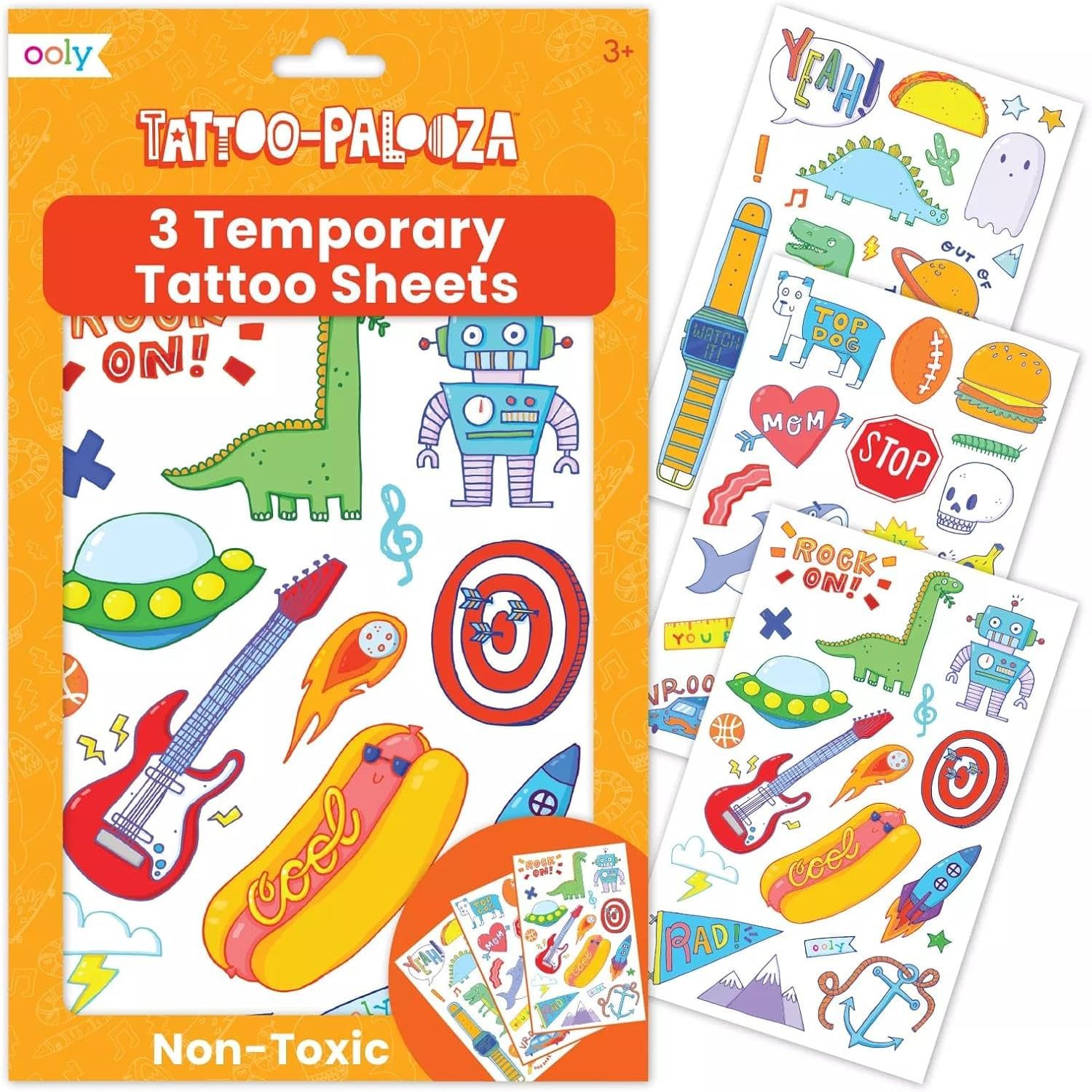 OOLY, Tattoo Palooza Skin-Friendly and Non-Toxic Temporary Tattoo for Kids - over the Rainbow, 3 Sheets