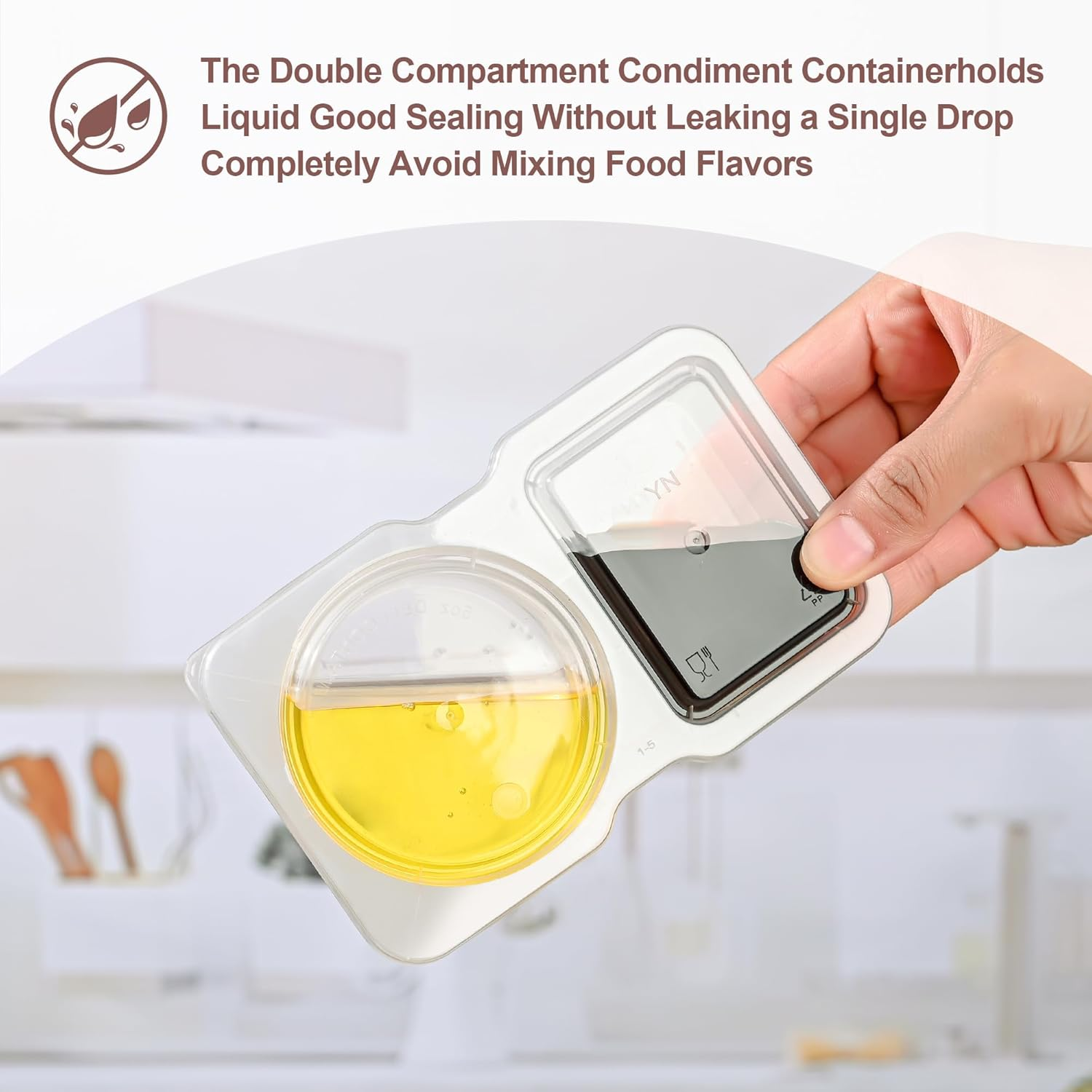 20PCS Double Portable Reusable Sauce Container with Lids, 2 Compartment Snack Containers, Disposable Clear Two-Compartment Salad Dressing & Condiment Containers for Sauce, Sampling, Travel Snack image number 6