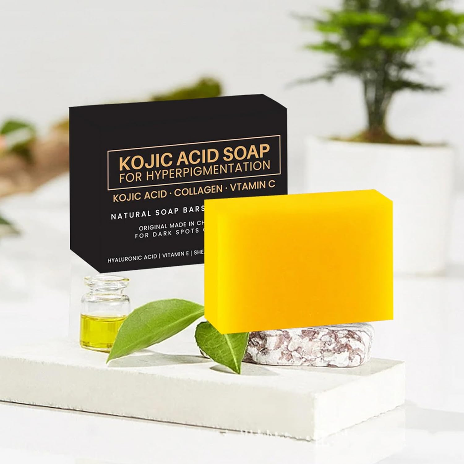 Wadayu 4PCS Natural Kojic Acid Soap Bar for Face & Body Clean, Smooth Skin and Moisturizing, Kojic Acid and Turmeric Skin Brightening Soap, 4X100G