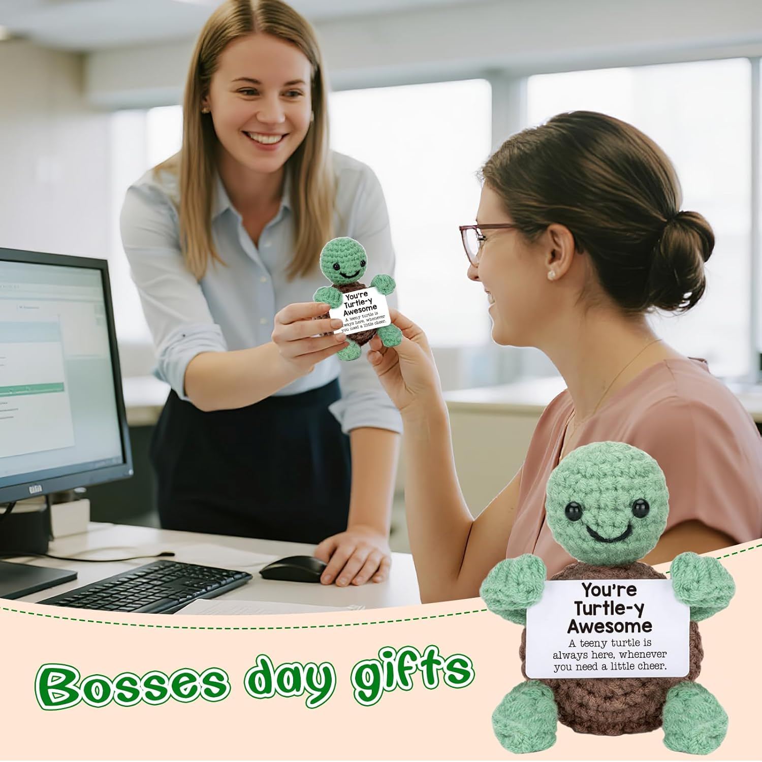 Handmade Mini Crochet Turtle Plush - Australian Wool Stress Relief Companion with Inspirational Card | Birthday, Mother'S Day, Cute Desk Decor for Kids, Adults(6X9Cm) (You Are Turtle-Y Awesome) image number 5