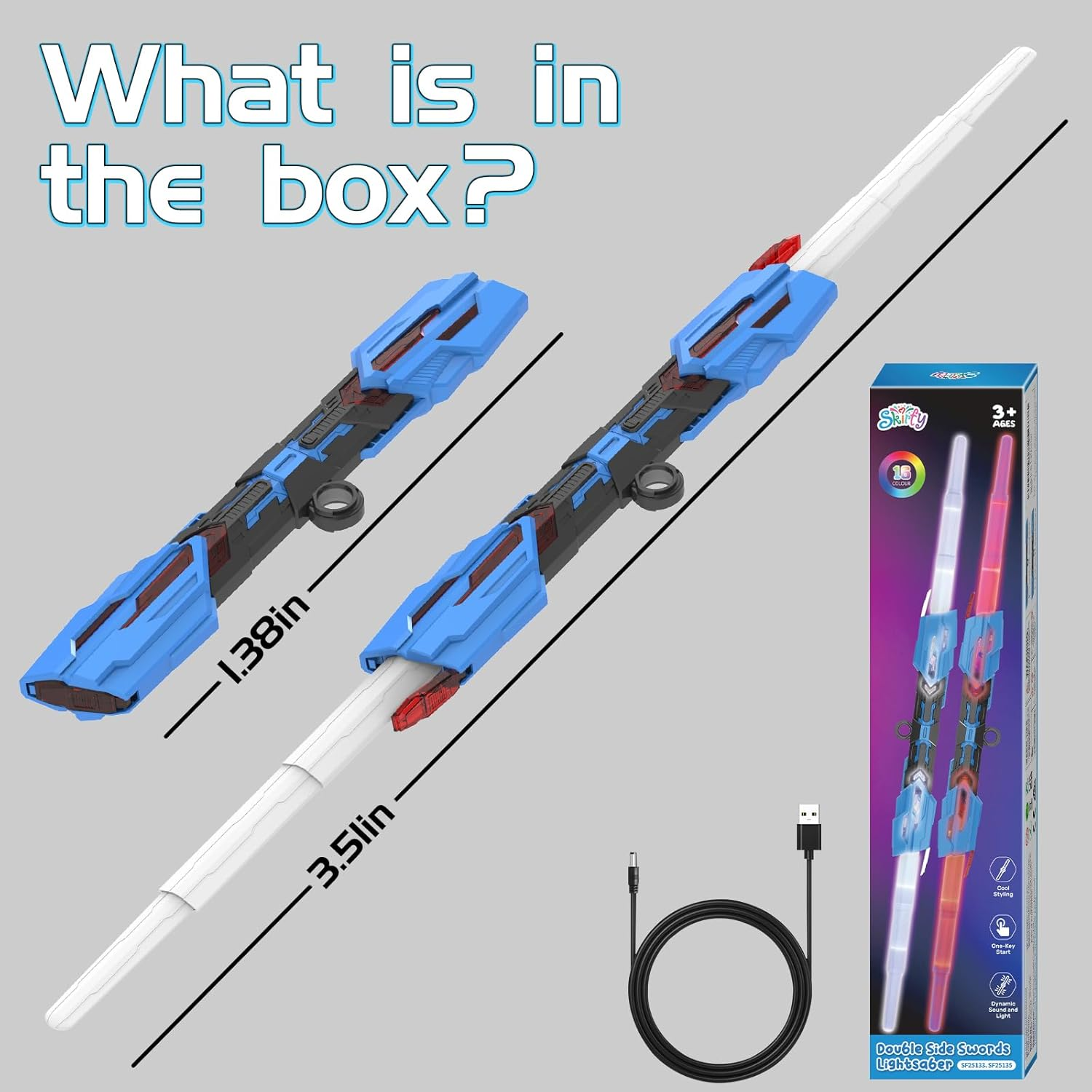 Skirfy Lightsabers for Kids,2 in 1 Lightsabers RGB 16 Lights Rechargeable Lights up Saber with FX Sound and Telescopic Handle Birthday Gift image number 3