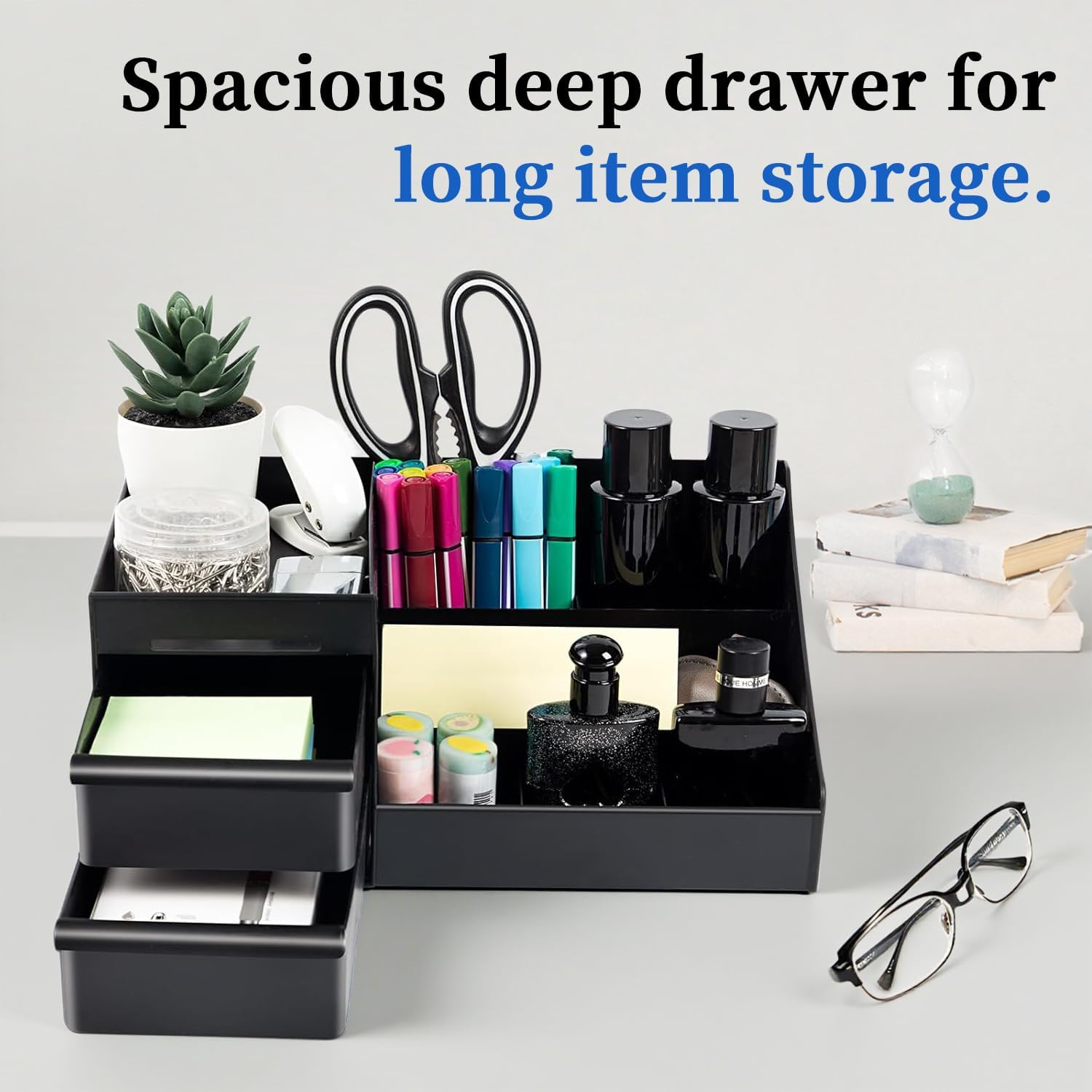 Omiention Perfume Display Stand, Black Countertop Organiser with Drawers, Fragrance and Accessories Storage Rack, 30 X 25 X 15 Cm