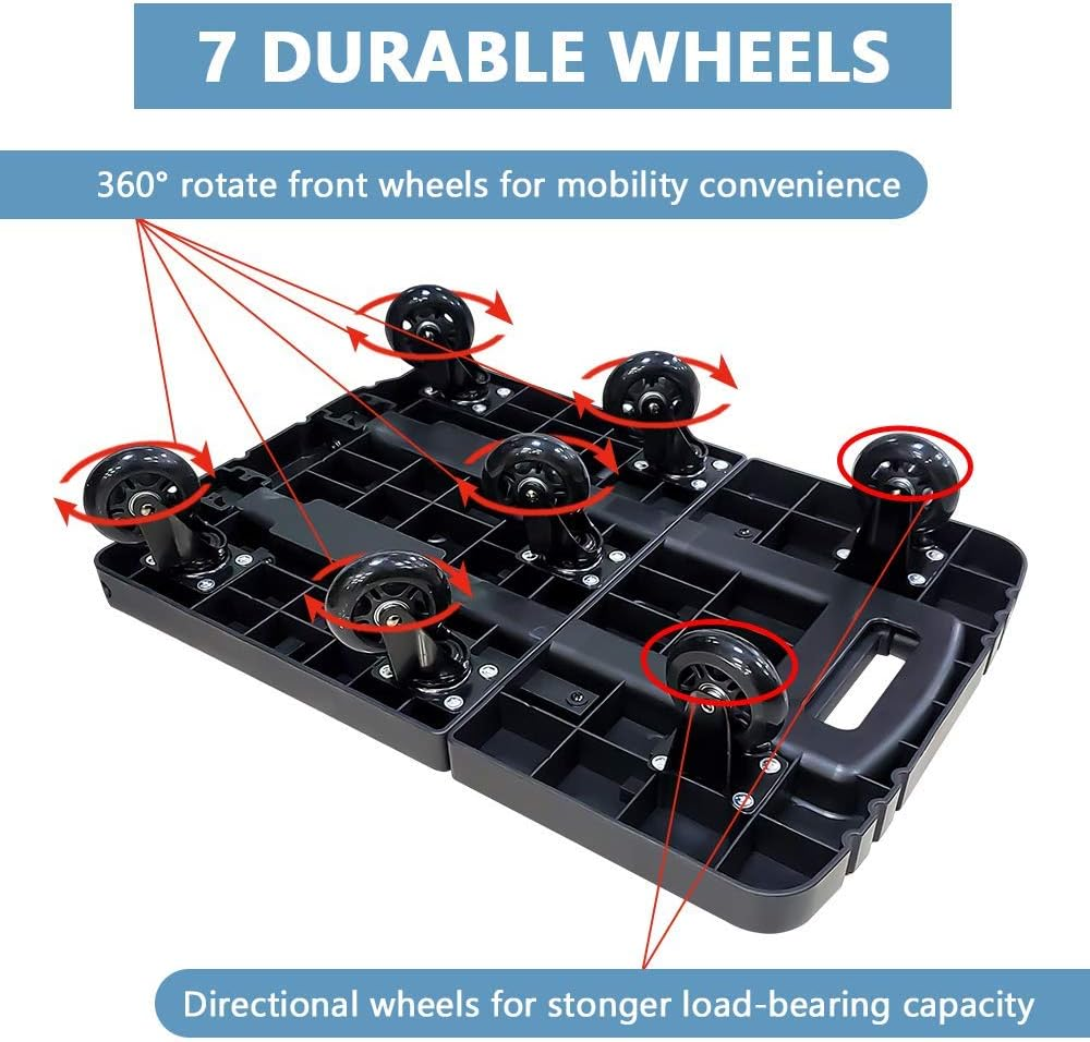 Folding Hand Truck, Wear-Resistant Noiseless 360&deg;Rotate 7 Wheels 245KG/540LBS Capacity Extendable Large Base Adjustable Handle Portable Heavy Duty and Durable Trolley Dolly for Cargo Handling Shopping image number 5