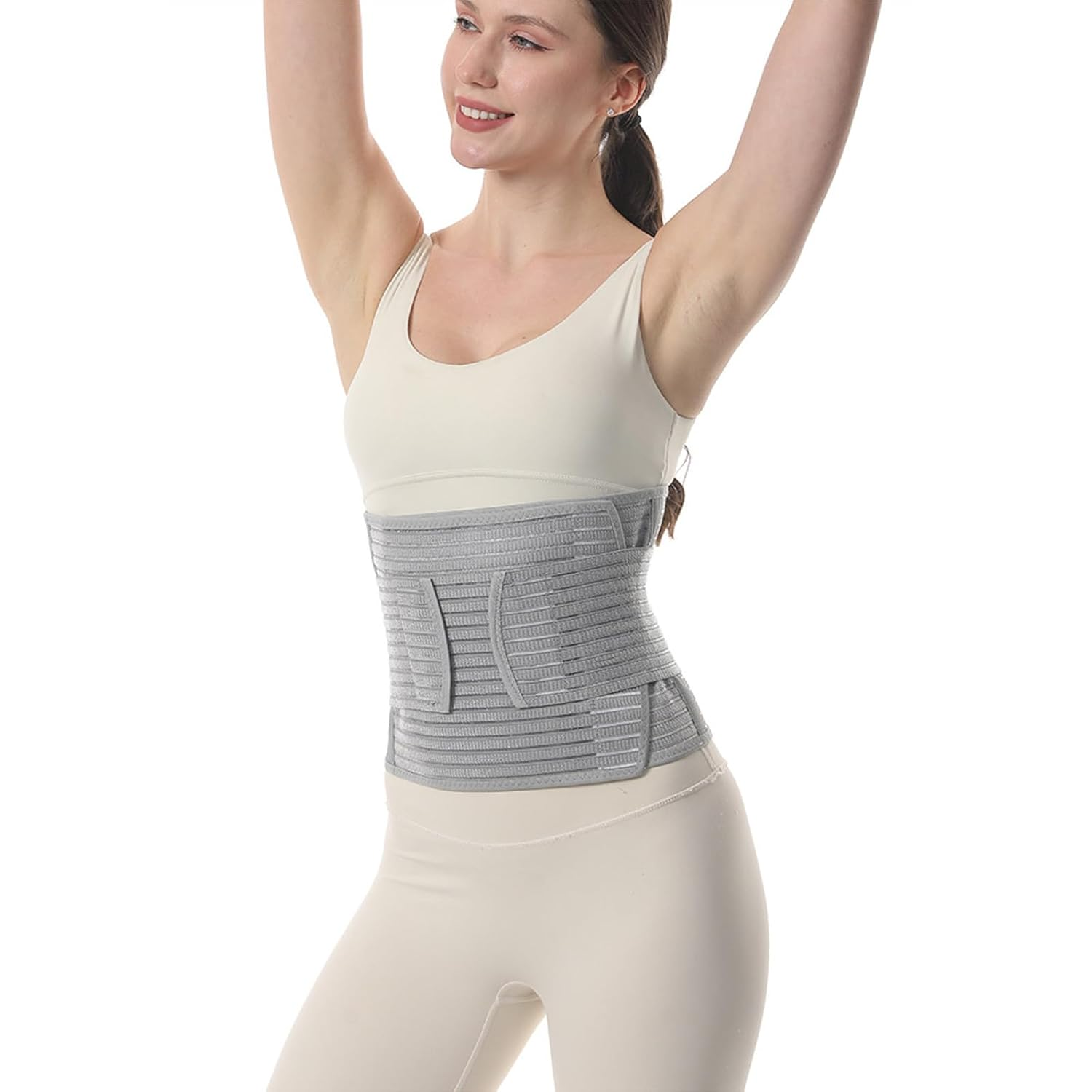 Postpartum Belly Band - Abdominal Binder & Belt for Post Partum Recovery, Adjustable Abdominal Binder and Pelvic Support, Breathable Bamboo Belly Wrap for C Section, Back Pain Relief (Gray, L/XL)