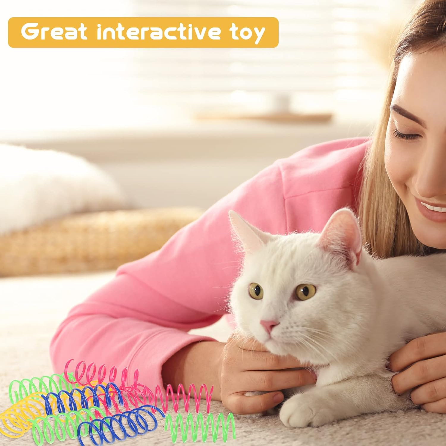 102 Pcs Cat Toys Balls Set 80 Assorted Color Cat Glitter Pom Pom Balls,10 Pcs 2.2 Inch Crinkle Ball Cat Toy Balls 12 Helical Spring Toys Pet Cat Toy Furry Interactive Toy Balls Christmas Party Balls image number 6