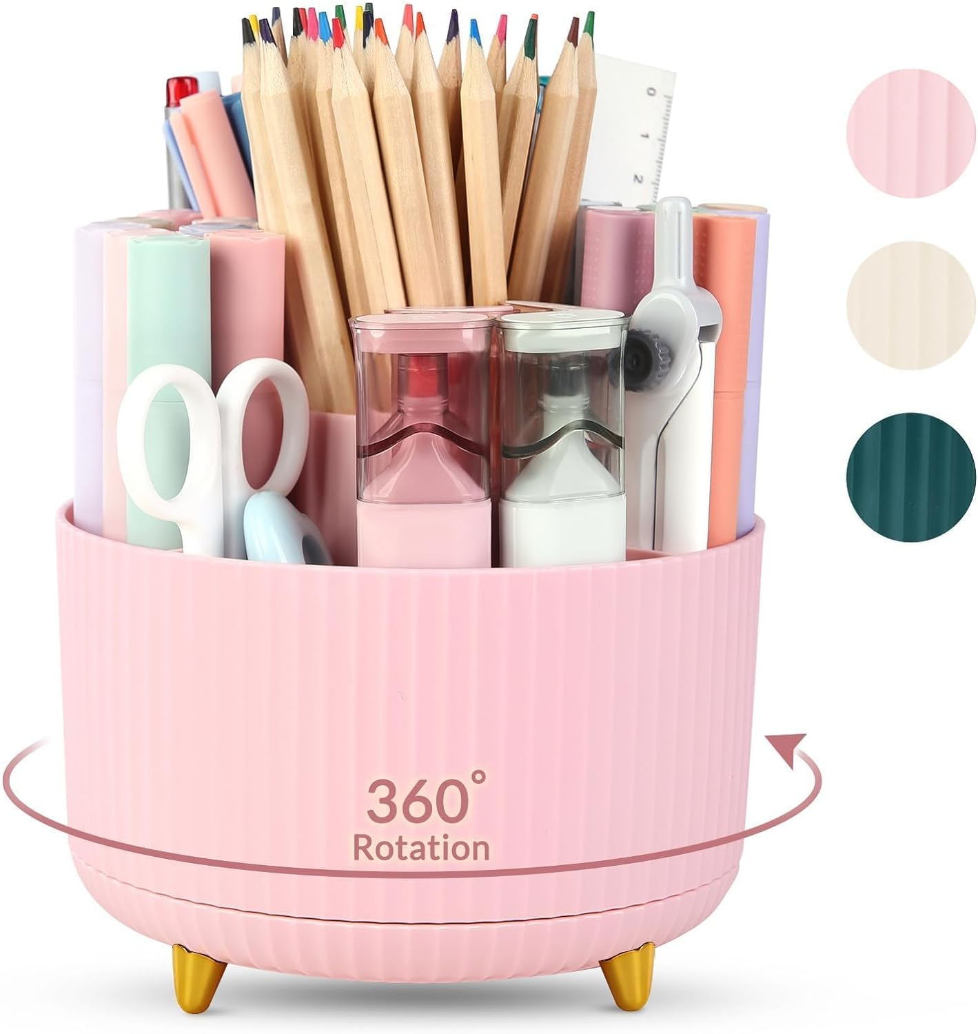 SKYDUE 360 Rotating Multipurpose Organizer - Cute Rotating Pen Holder with 5 Slots for Art Supplies, Office, School, Home image number 4