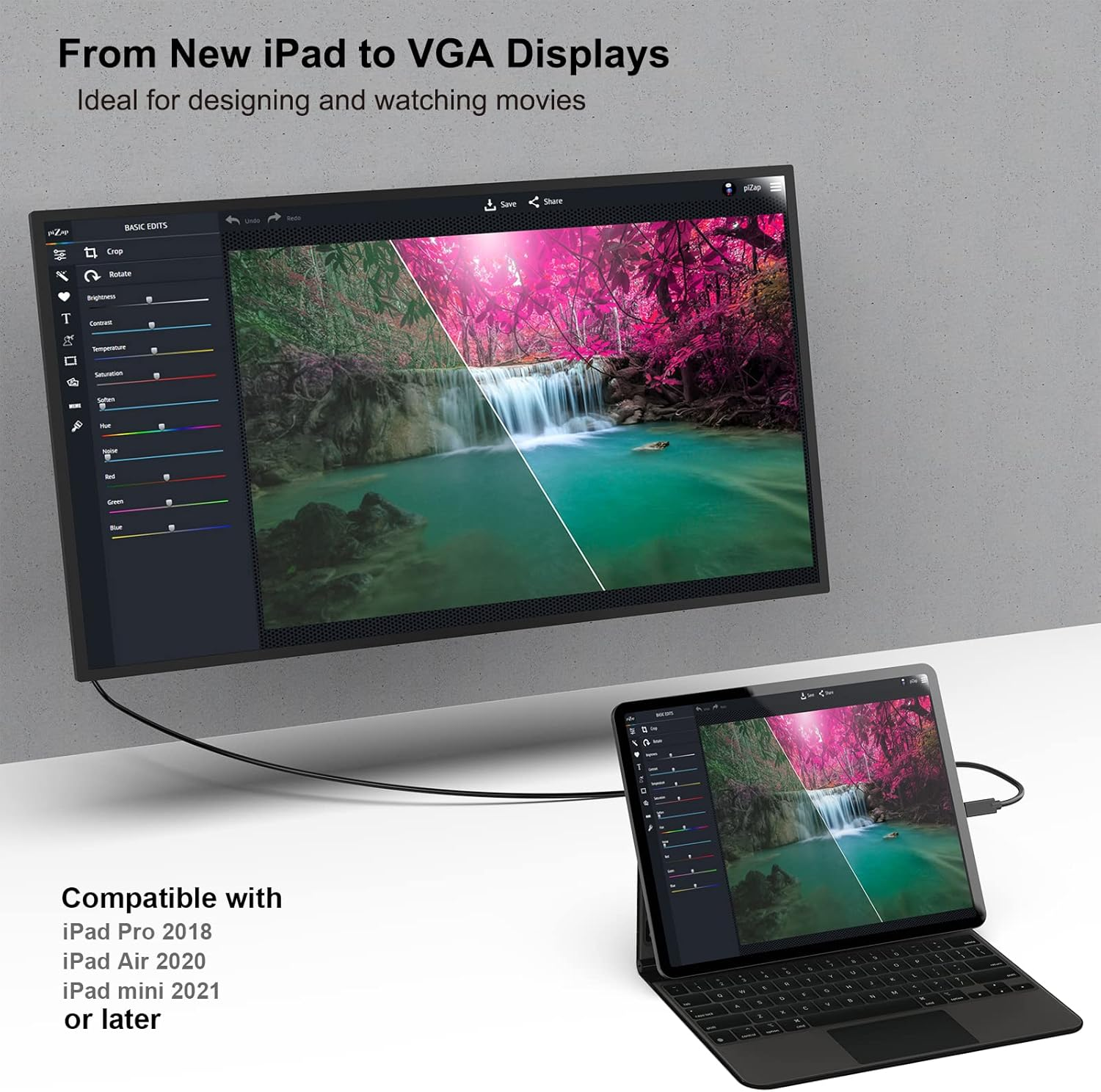 USB C to VGA Cable, Benfei USB Type-C to VGA Cable [Thunderbolt 3] Compatible for Macbook Pro 2019/2018/2017, Samsung Galaxy S9/S8, Surface Book 2, Dell XPS 13/15, Pixelbook and More - 6 Feet image number 3