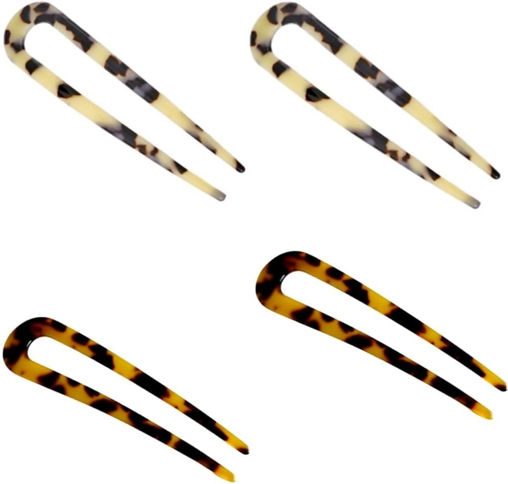 4Pcs French U-Shaped Hair Pin, Hair Sticks Forks Cellulose Acetate Tortoise Shell,Twist Hair Pins Clip for Long Hair for Women Vintage Hairstyle Accessories Chignon Pin image number 1