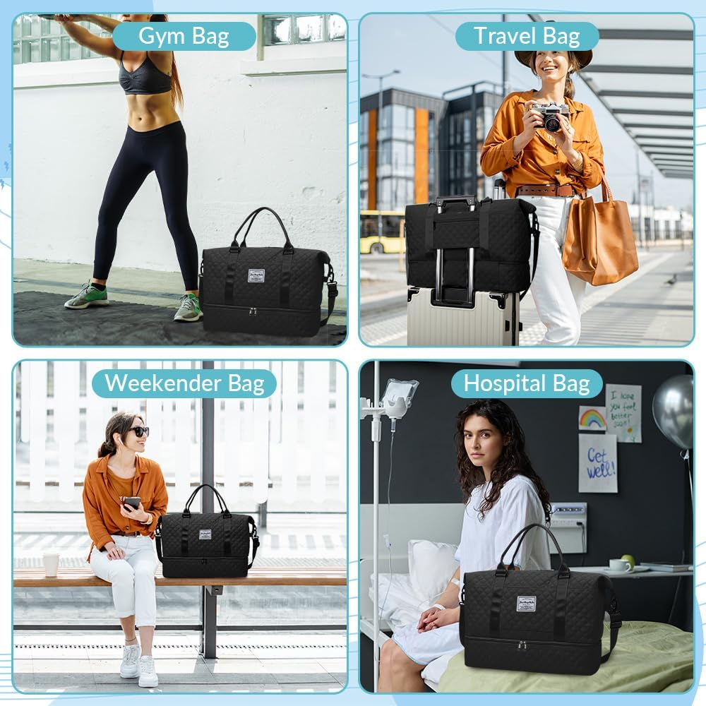 WOTWO 2PCS Travel Duffel Bag Set, Large Capacity Gym Bag with Wet Pockets & Shoe Compartment for Women & Men, Carry-On Overnight Bag with Toiletry Bag for Gym Yoga Travel