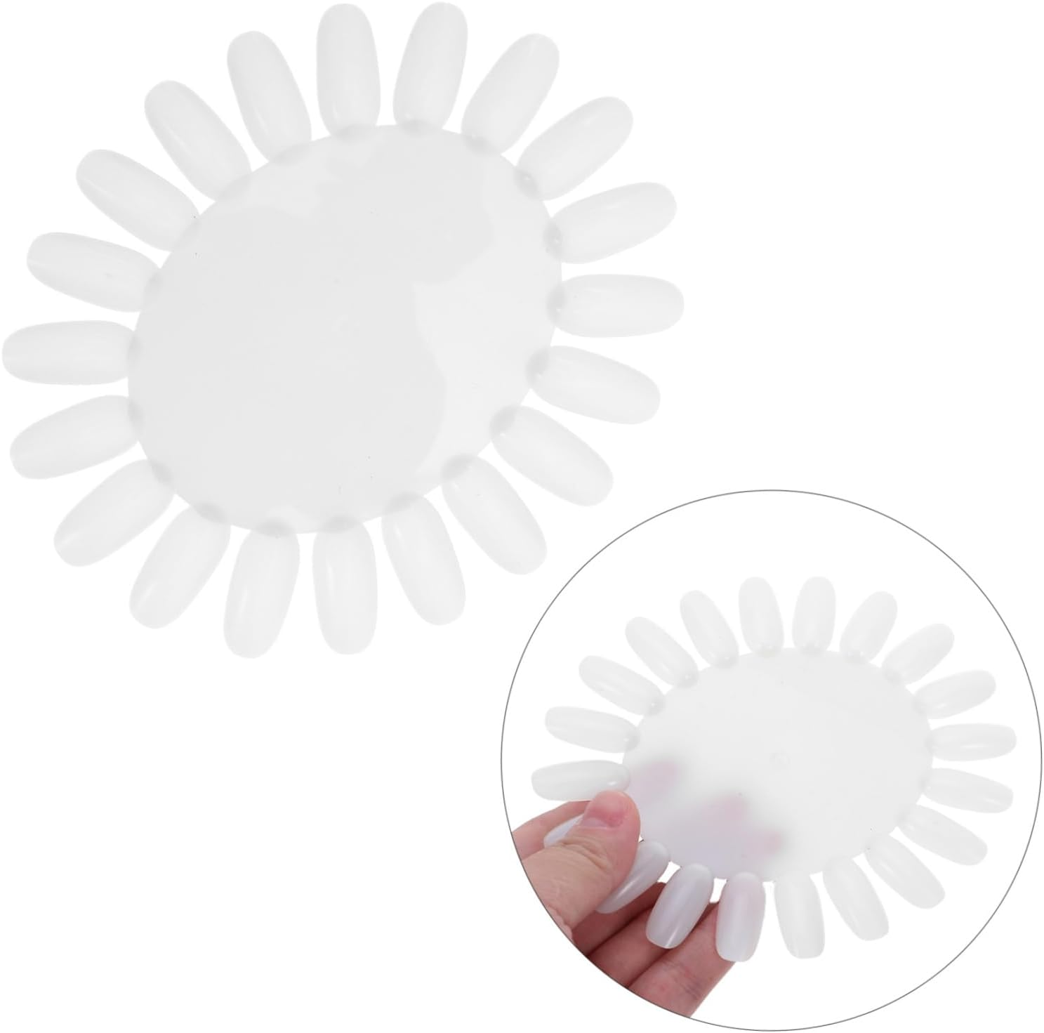 OSOLADY 10Pcs Sunflower Shaped Nail Art Display Boards Beige Acrylic Practice Wheel with False Tips for Salon and Home Nail Polish Color Showcase image number 1