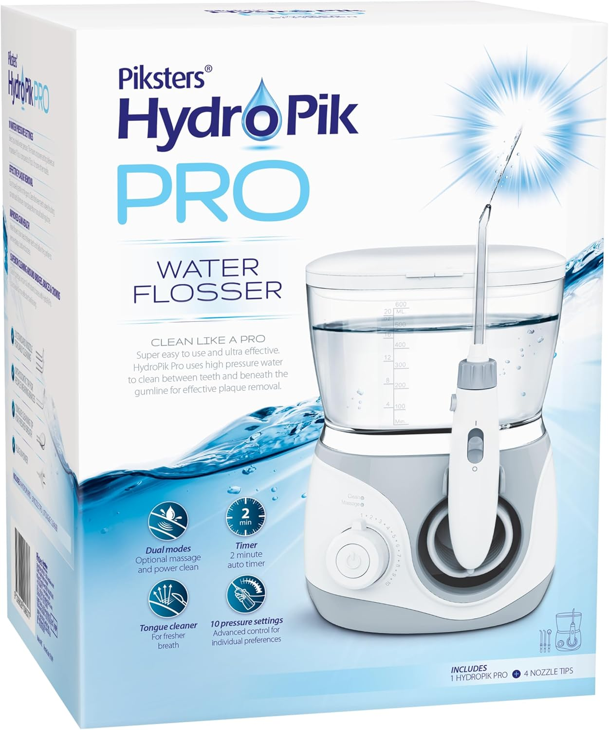 Piksters Hydropik Mini Water Flosser - Waterproof Portable Water Flosser for Teeth, Gums, Braces Care, 3 Power Modes, 5 Flossing Nozzles, Compact & Light for Travel