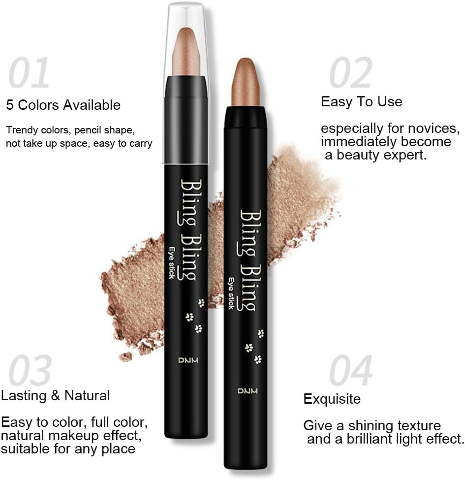 Wimode 5PCS Eyeshadow Stick Bright Light Shimmer,Nautral Cream Eyeshadow Pencil Highly Pigmented Eye Shadow,Waterproof & Long Lasting Glitter Eyeshadow image number 2