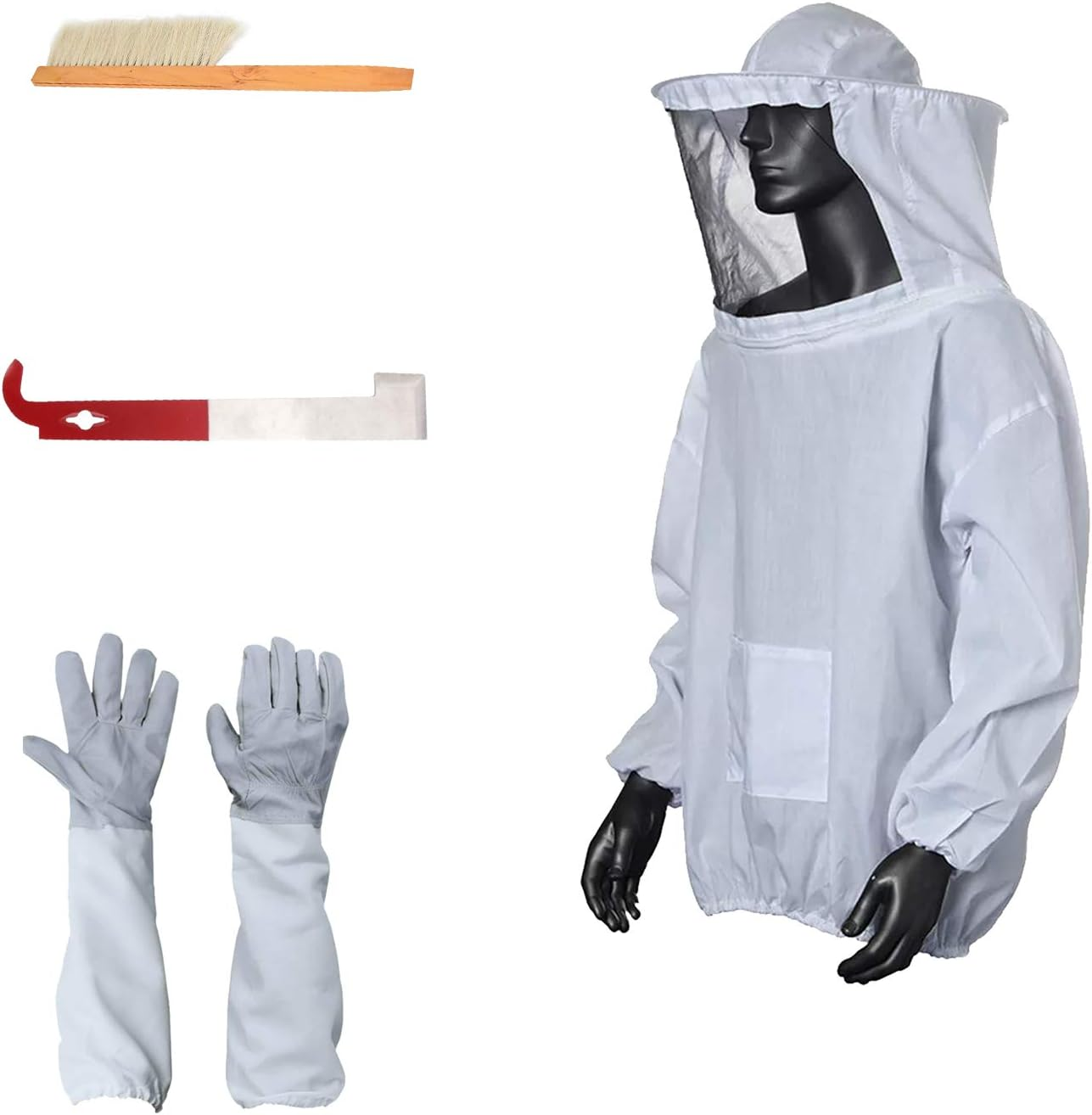 Beekeeping Suit Bee Jacket Beekeeping Gloves Protective Sleeves Beehive J Hook Hive Tool Bee Hive Brush for Beekeeper Supplies Hive Tool Set image number 1