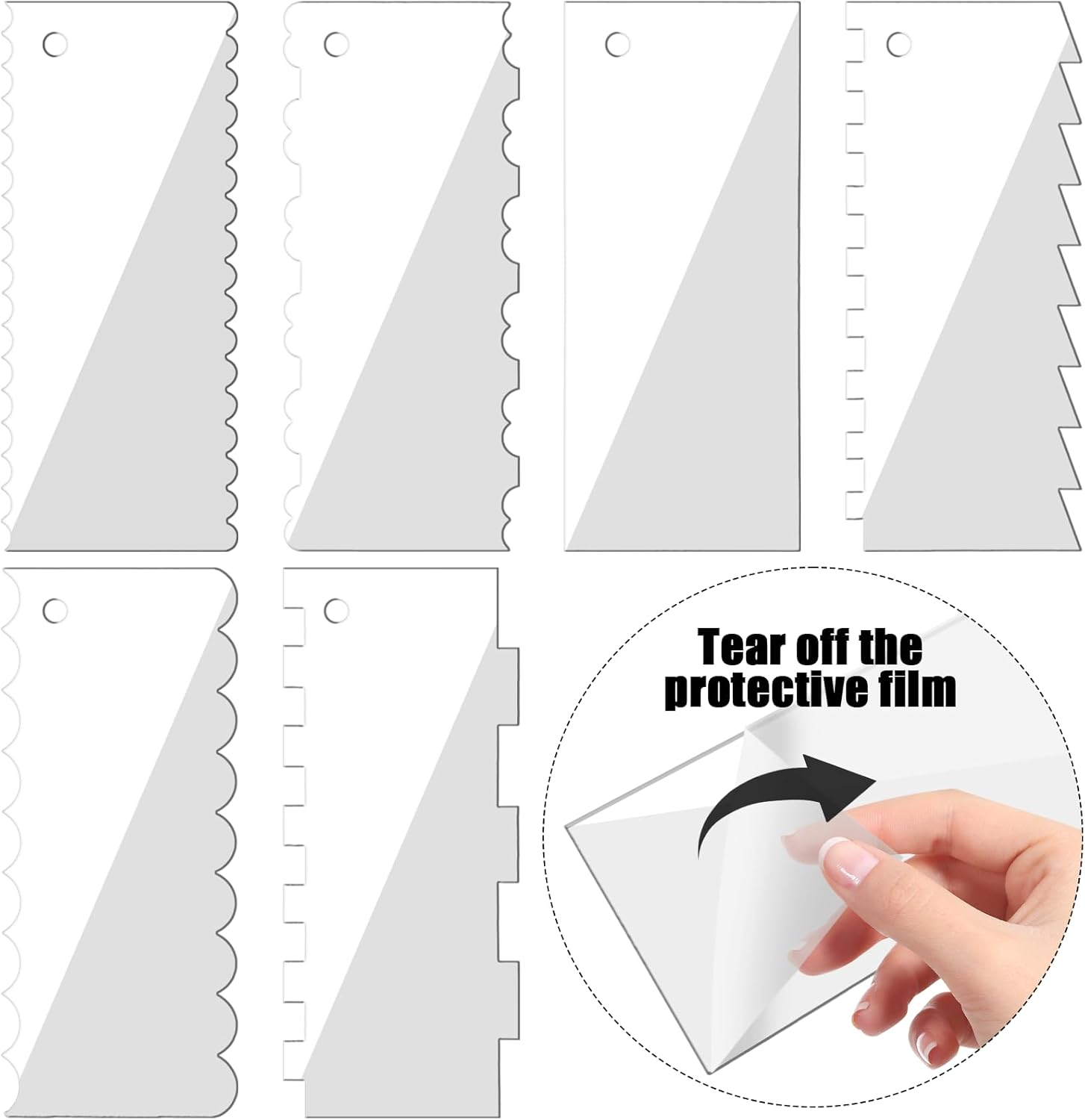 NILLOS Cake Decorating Comb, 6 PCS Clear Cake Scrapers Set for Cake Contouring, Detailing (6 Kinds) image number 1