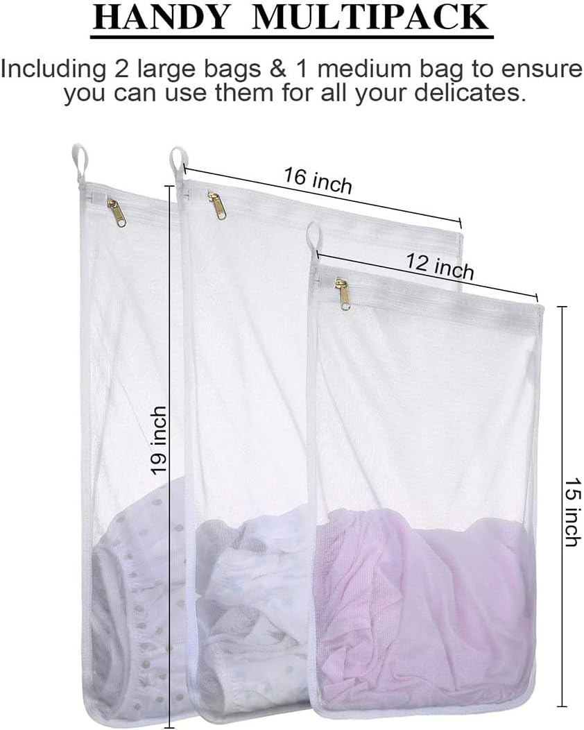 Delicates Laundry Bags, 3 Pack Fine Mesh Wash Bags with Premium Zipper, Durable Delicates Bag for Washing Machine, Laundry Bags for Blouse,Hosiery,Stocking, Underwear,Sweaters