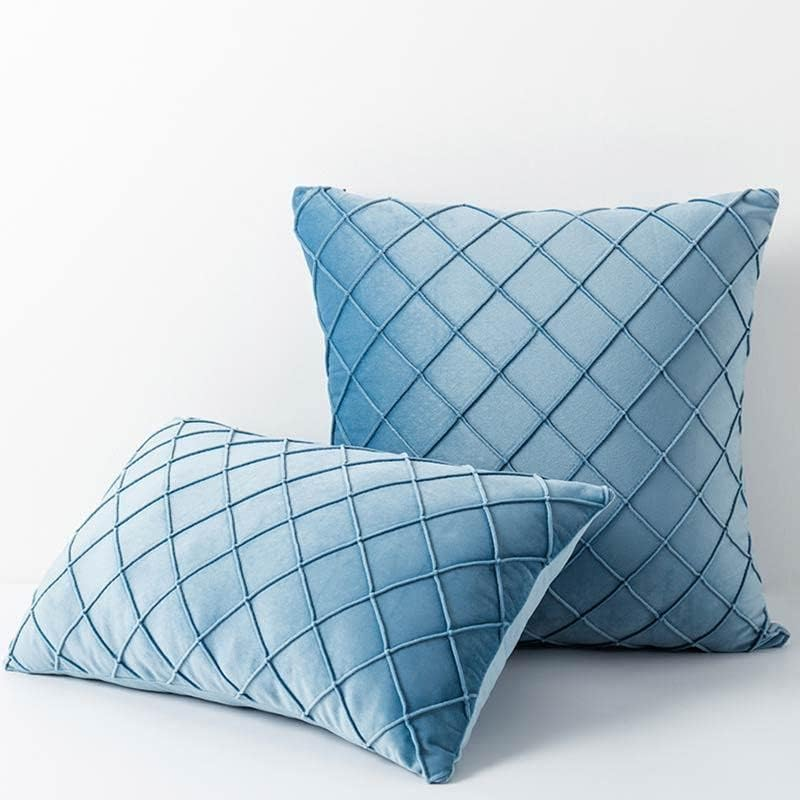 Hyper Cover Velvet Cushion Cover with Diamond Pleated Checked Design (45X45 Cm, Tiger Lily) - Perfect for Sofa, Couch, Room Decor - Sage, Large Square Cushion - Boho Home Decor, Throw Pillow Covers