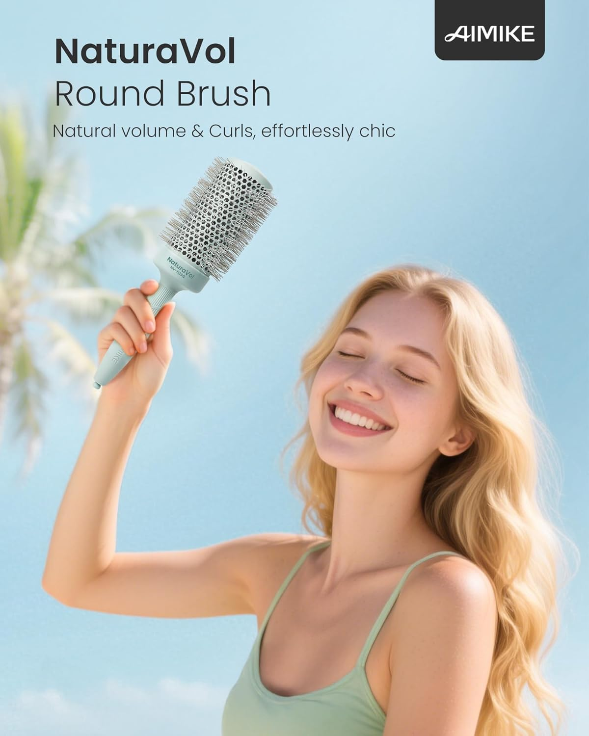 AIMIKE Naturavol round Brush for Blow Out, Large round Hair Brush with Nano Thermal Ceramic Tech, for Fine Hair-Friendly Blow Drying & Styling at Home, Maximum Volume Shine-2.1" Barrel, 3" W/Bristle image number 3