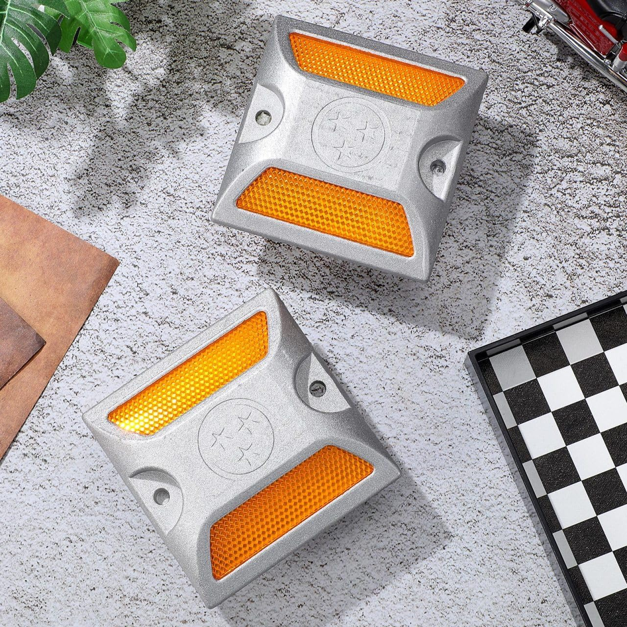 Kisangel 2Pcs Reflective Road Pavement Marker Driveway Marker Reflectors Road Studs Reflective Aluminum Track Nails for Driveway Emergency Roadside Reflectors image number 2