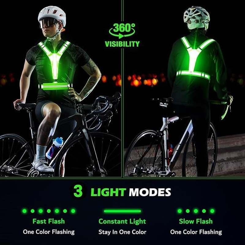 Led Reflective Vest Running Gear, High Visibility Reflective Running Gear Rechargeable Adjustable Led Running Vest, Safety Night Running Cyling image number 4