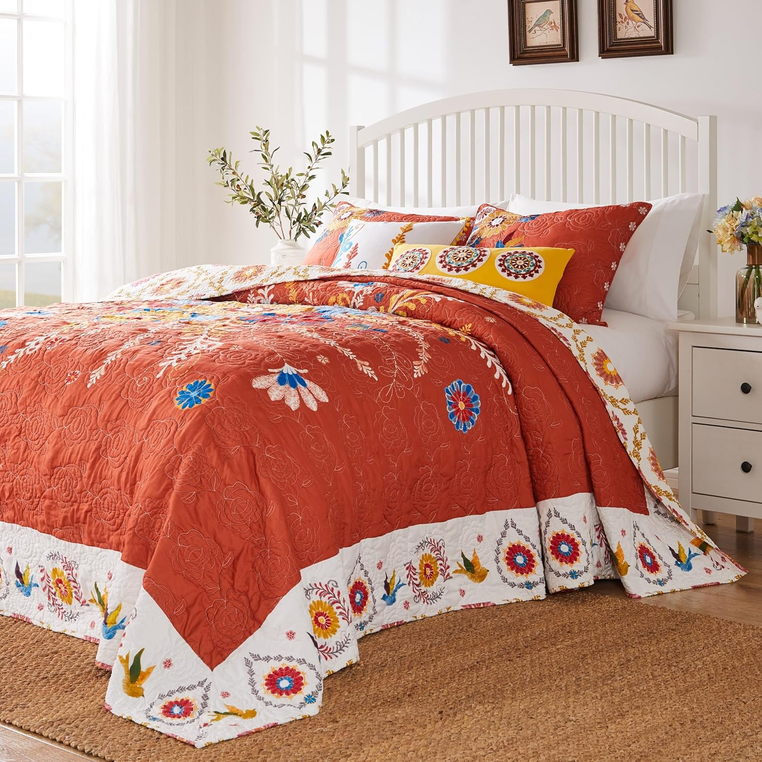 Barefoot Bungalow Topanga Quilted Bedspread Set, 3-Piece Jumbo Queen, Multi