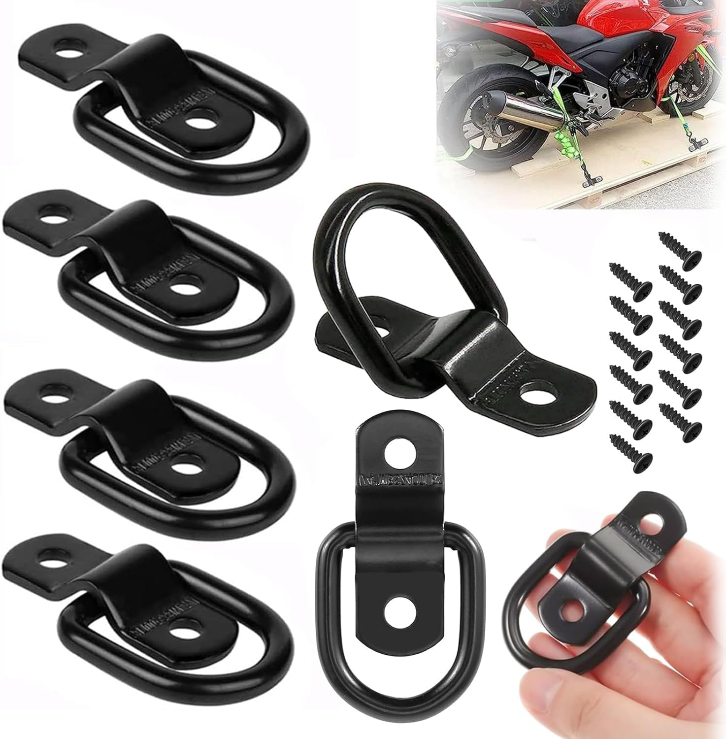 Xinghonyac 6 Pcs Heavy Duty Steel D Rings Tie down Anchors, 1/4" D Lashing Ring Cargo Tie down Anchors, 2400 Pound Capacity D Rings Heavy Duty Trailer Tie Downs for Trucks RV Camper Van Boats image number 6