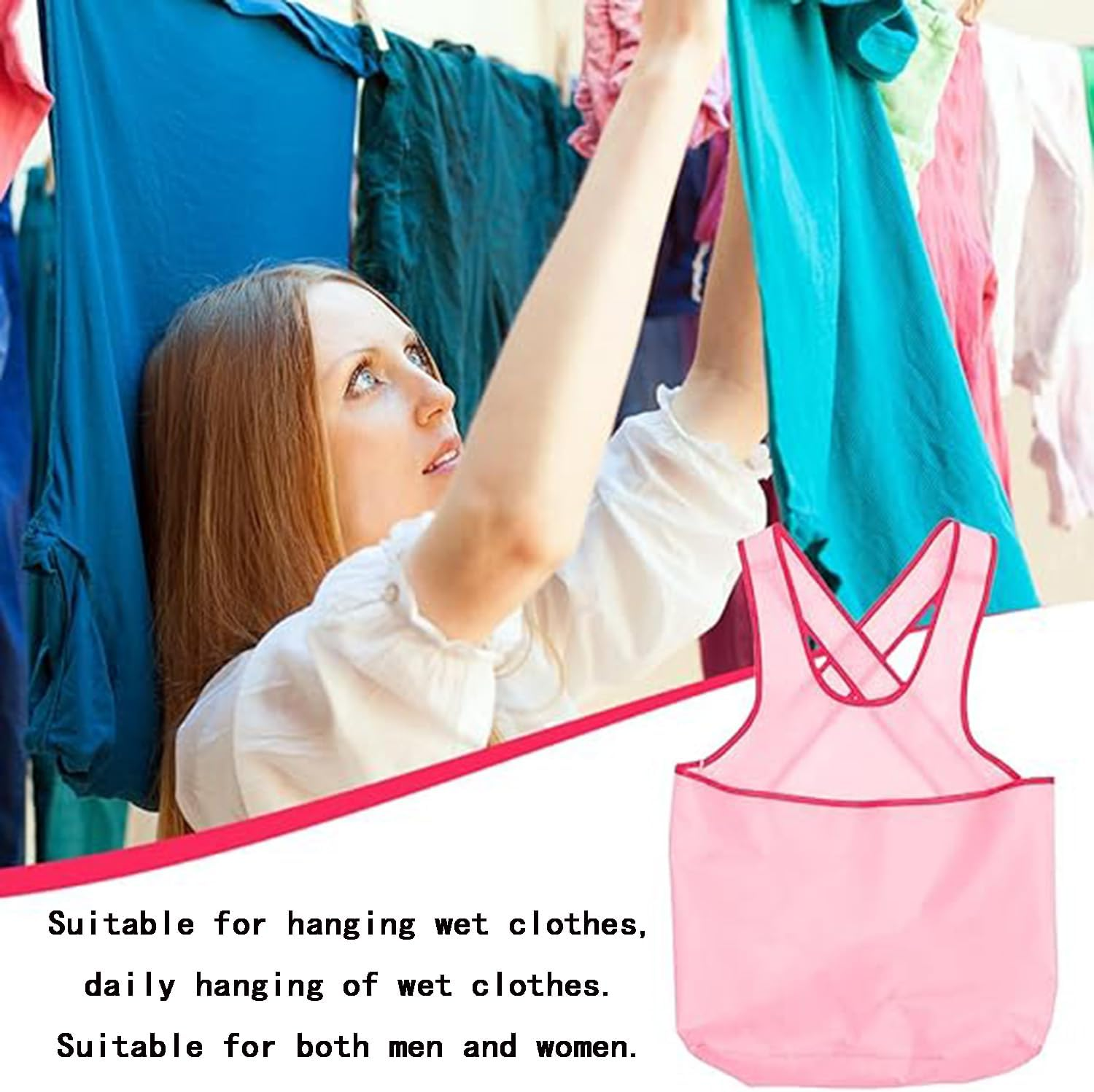Tjhypenete Portable Clothes Drying Apron, Waterproof Laundry Apron with Pouch, Sleeveless Laundry Apron with Large Pocket, Clothes Hanging Apron, Shoulder Sling Apron for Gardening, Cooking, Airing image number 2