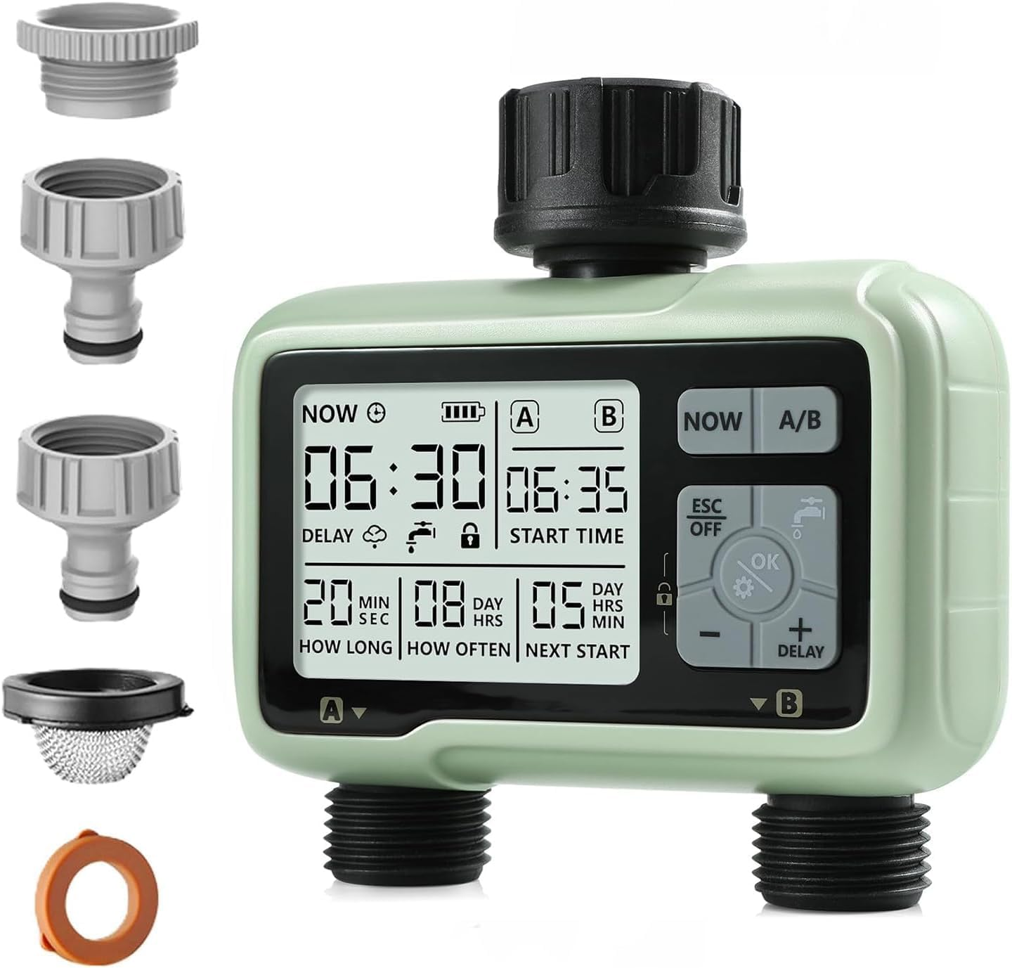 Digital Water Timer 2 Outlets, Automatic & Manual Watering Timers with LCD Screen, Sprinkler Timer Programmable with Rain Delay & Manual Modes - IPX5 Waterproof, Garden Hose Timers for Lawns, Yards image number 5