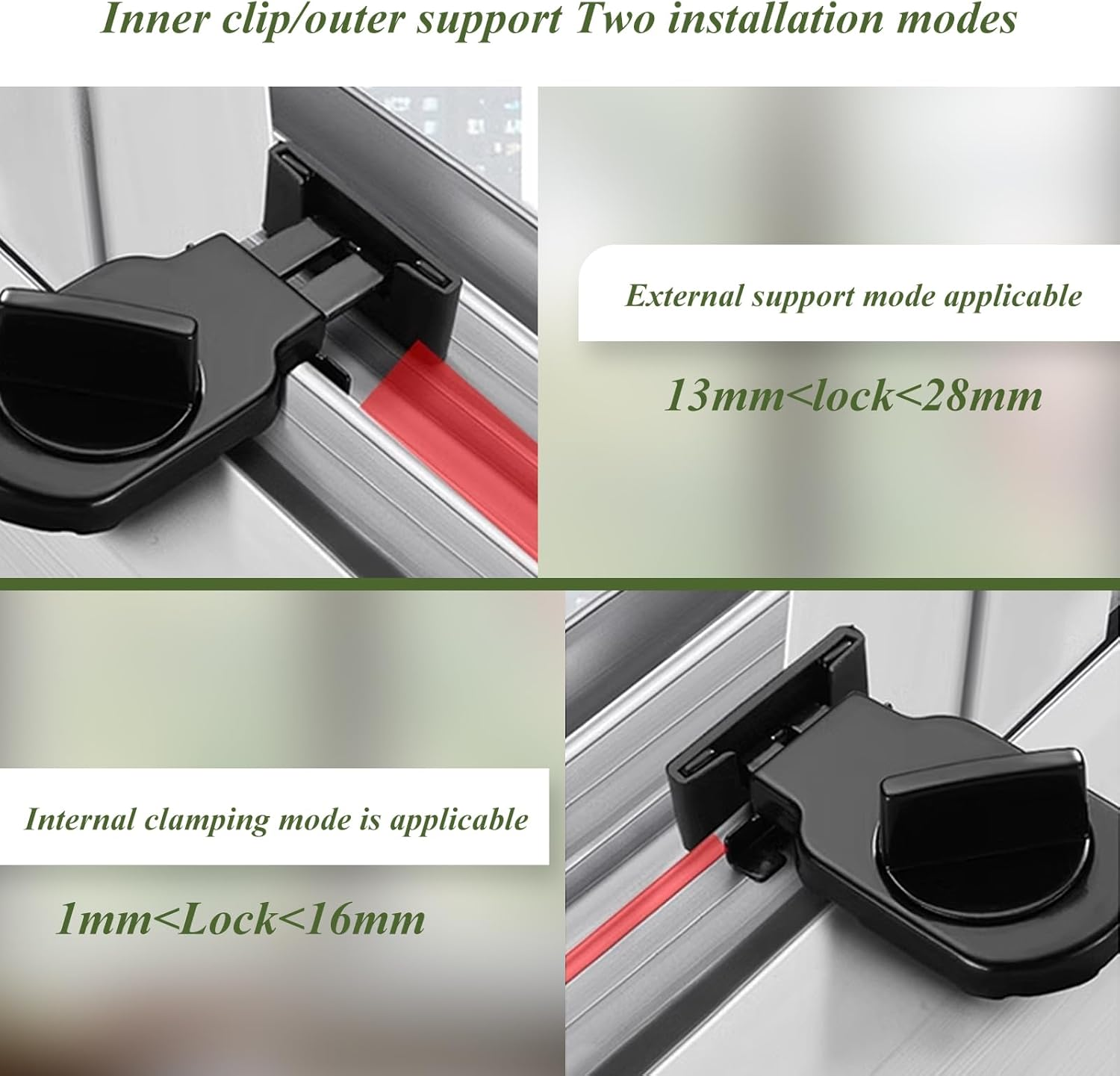 Upgrade 4 Pack Sliding Window Locks for Horizontal Sliding Windows Security Lock Adjustable Window Track Rail Stoppers for Child Safety and Travel image number 6
