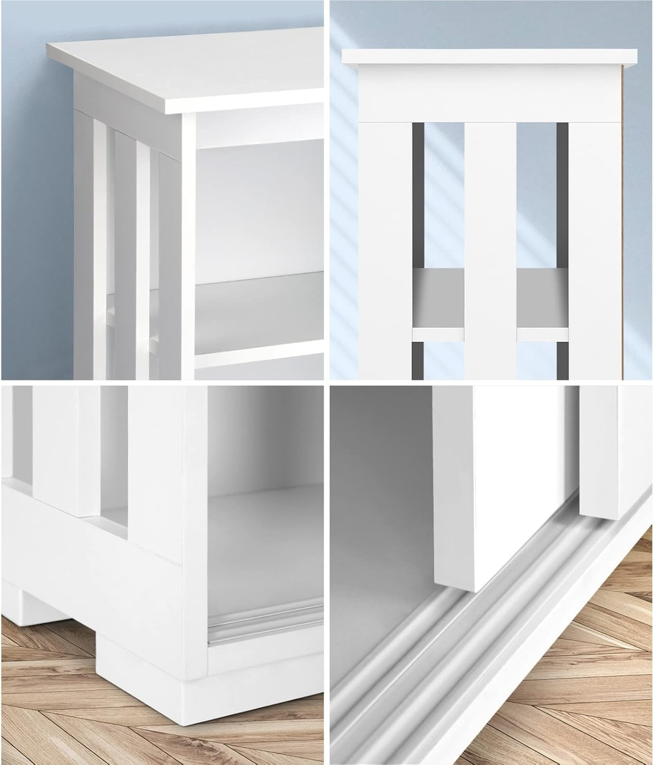 OIKITURE Sideboard Buffet Cabinet with Sliding Door - Stackable Cupboard with Storage, Open Side Panel, Low Console Table for Kitchen Living Room Dining Room, White image number 5