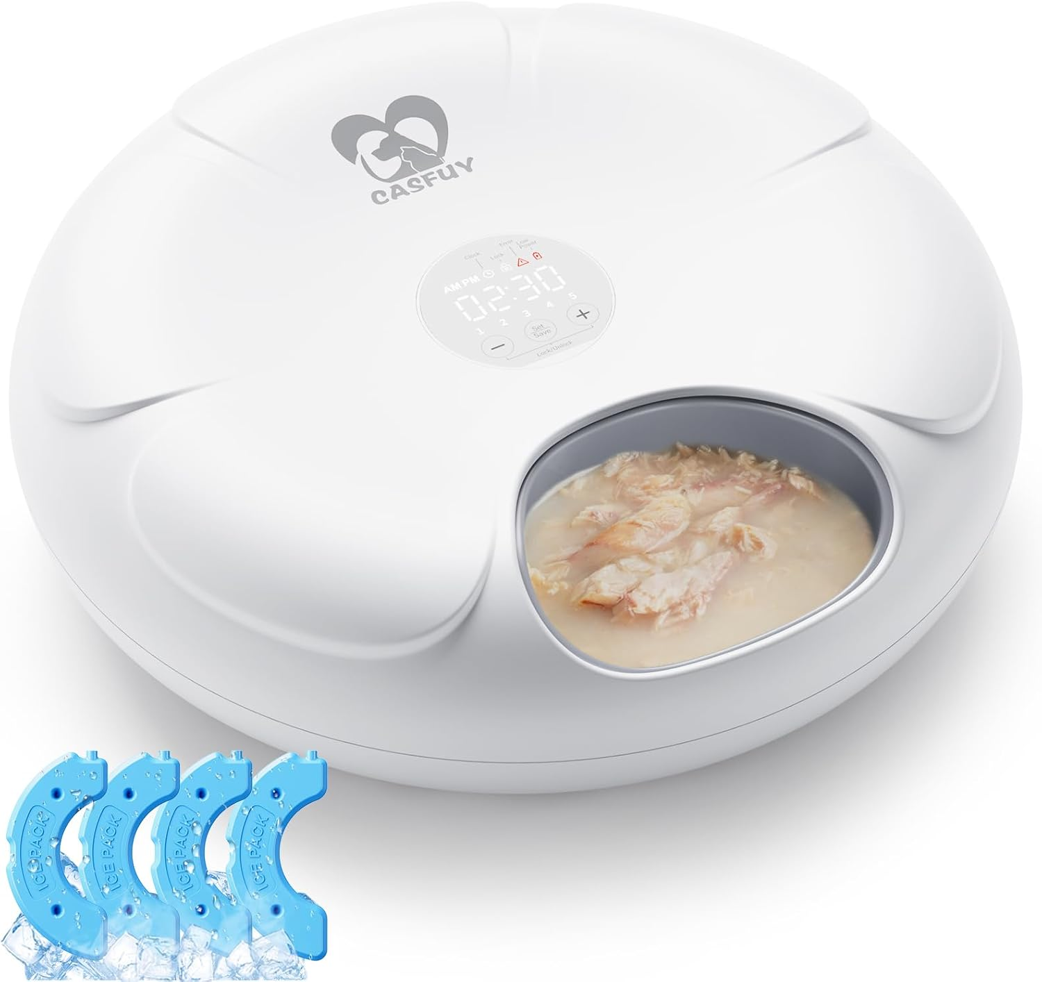 Casfuy Automatic Cat Feeder Cordless - Automatic Cat Food Dispenser for Wet Moist Food with 4 Ice Packs Rechargeable Auto Feeder for Cats Small Dogs with Programmable Timer Low Battery Indicator image number 4