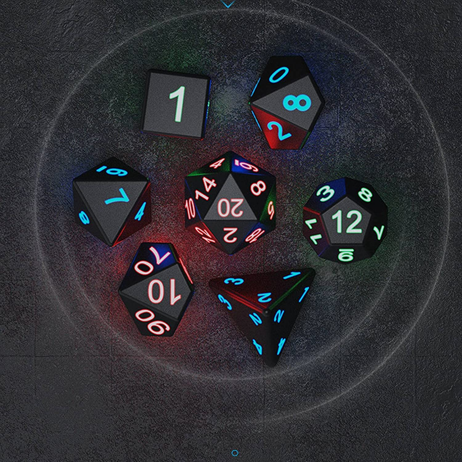 DND Rechargeable LED Light up Dice Set with Charging Box - 7 PCS Electronic Polyhedral Dice for Dungeons and Dragons, Tabletop Games, D&D, MTG, Pathfinder, RPG - Glowing image number 2