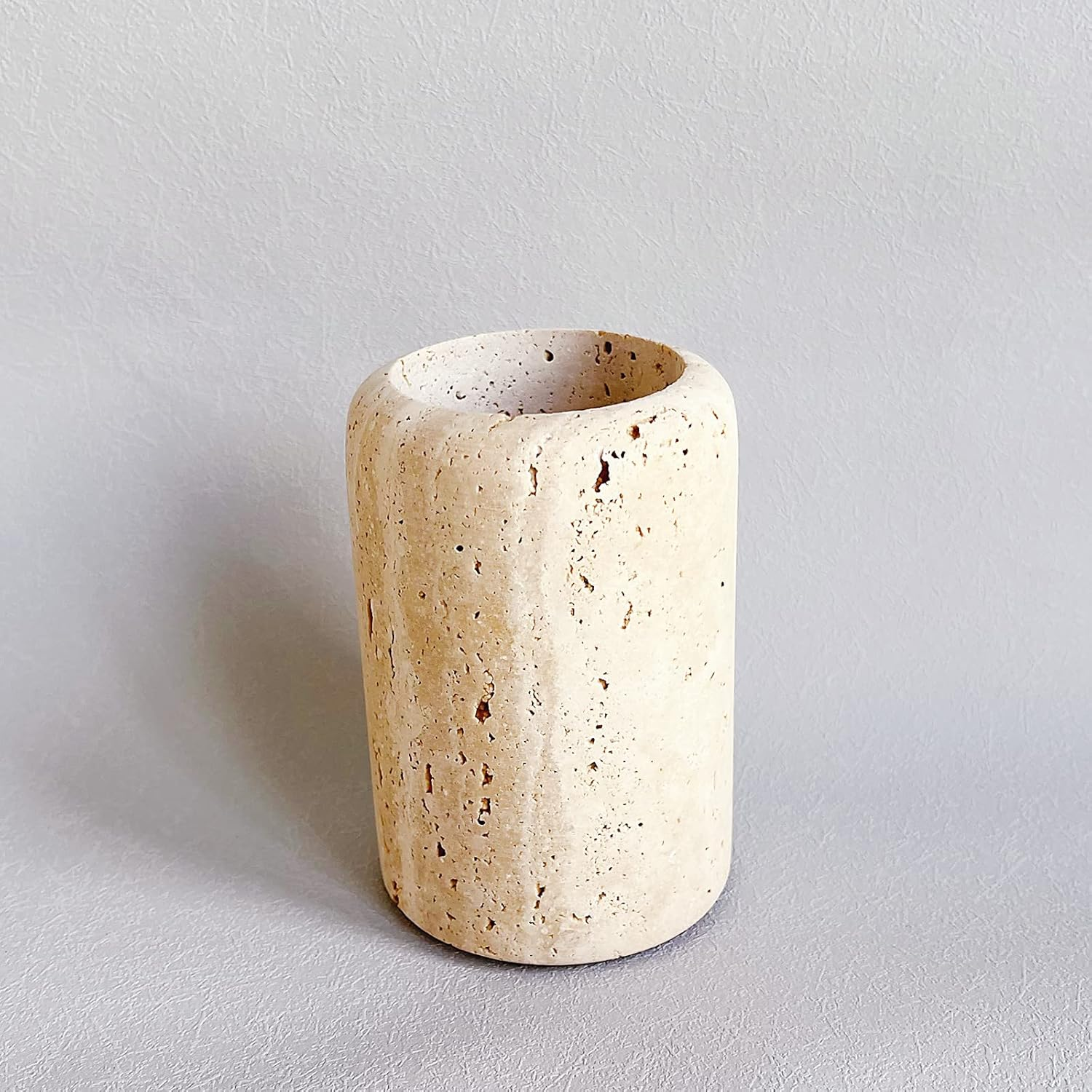 Stoneplus Natural Beige Marble Travertine Toothbrush Holder Makeup Brush Holder Bathroom Countertop Organizer (Rice White Travertine) image number 1