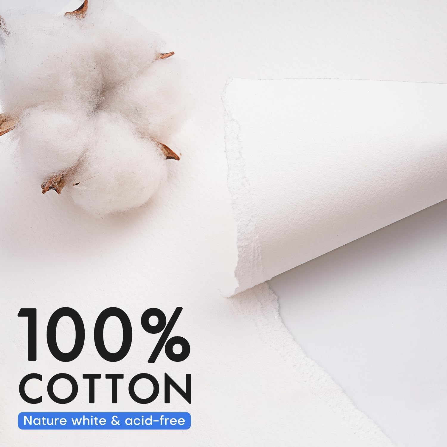 Watercolour Paper Block A4-100% Cotton Paper Pad, 22 Sheets, Cold Pressed, Acid-Free, 140 Lb/300Gsm | Art Paper for Painting, Drawing, Art Journaling, Professional Artist Quality, Natural White image number 3