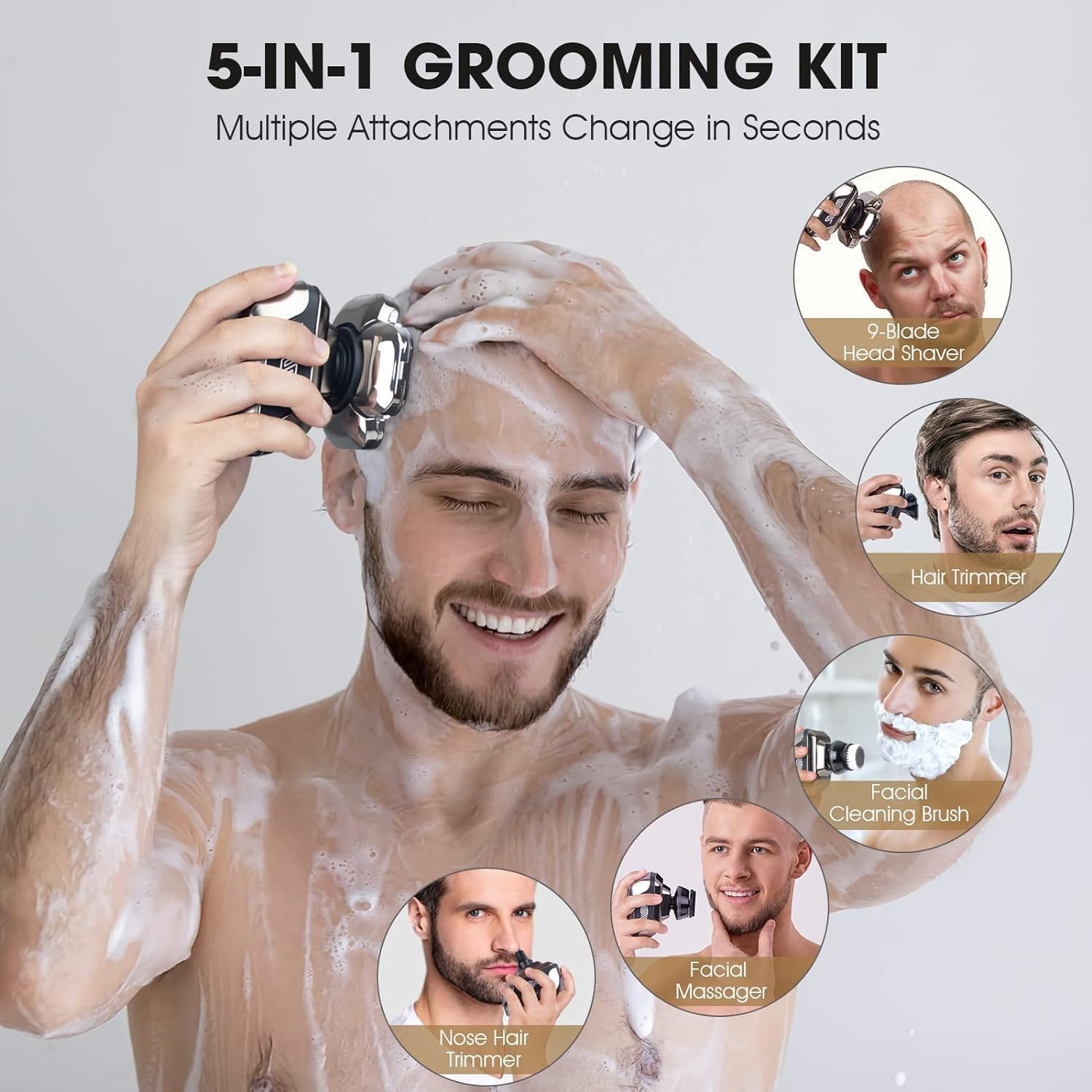 9D Head Shavers for Bald Men, Telfun High-Speed Electric Razor for Fast Shaving, LED Display Waterproof Wet/Dry Trimmer, Head Razors with Type-C Charge for Home & Travel