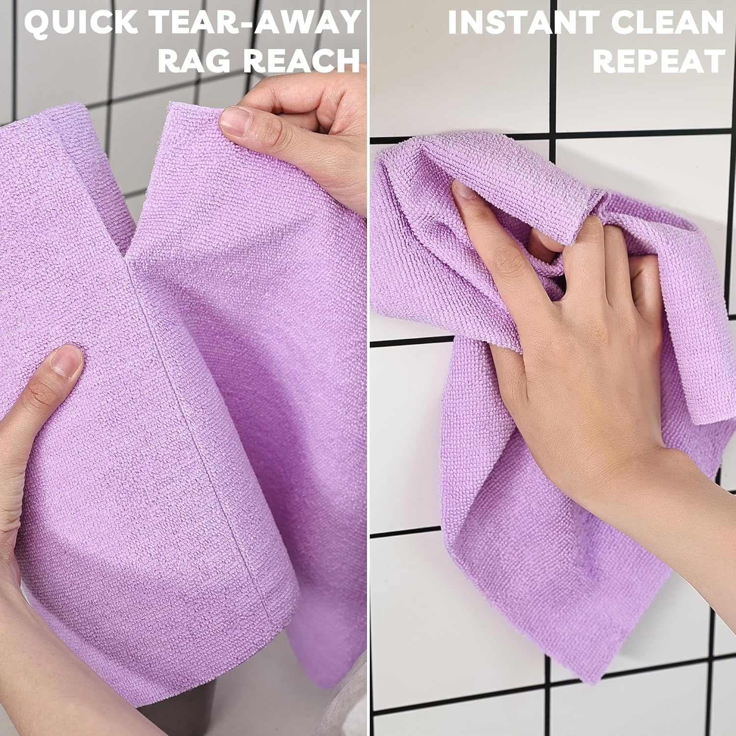 Socrates Microfiber Cleaning Cloth Roll &ndash; 50 Tear-Away Microfibre Cloth Sheets, Ultra-Absorbent, Reusable, Washable, Quick-Dry Microfibre Towels for Kitchen or Car in (Purple) image number 2