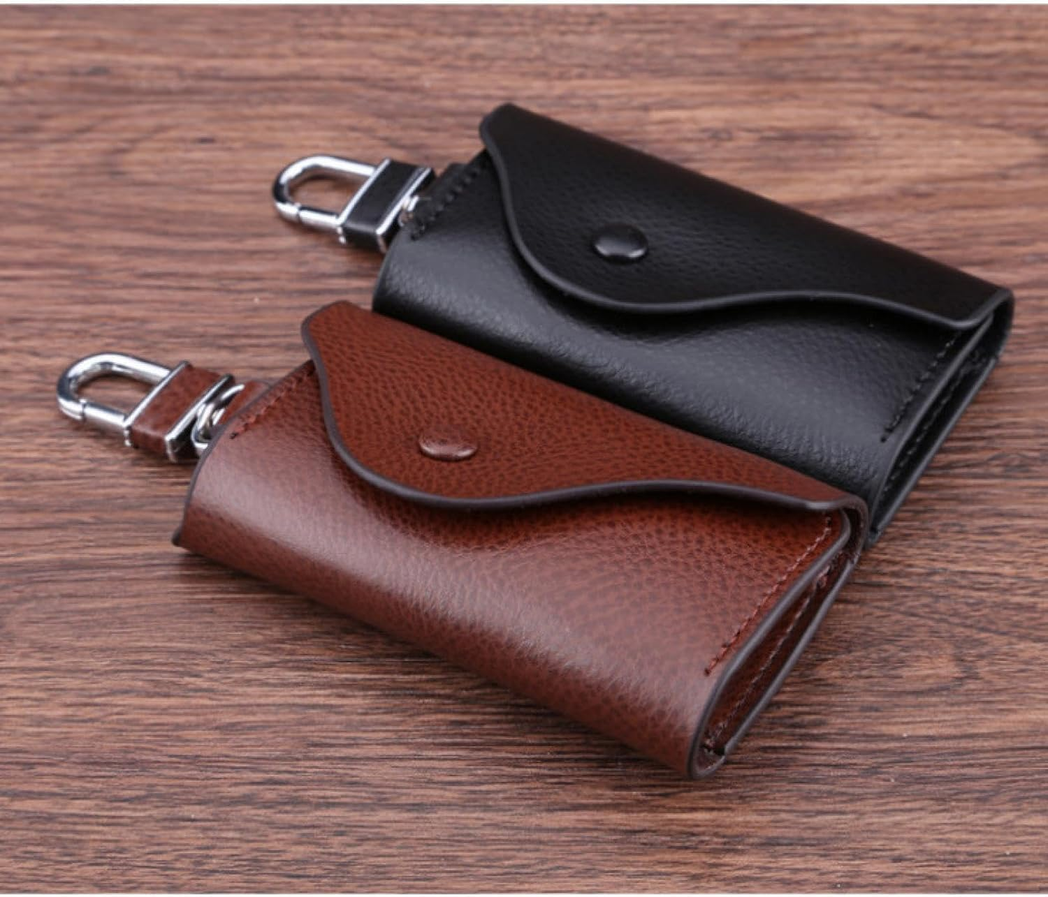 Updated Men'S PU Leather Car Key Bag with Added Stainless Steel Ring for Storing Access Cards, Car Key Case, Waist Hanging Cowhide Multifunctional Keychain Holder, Vintage Car Key Fob Wallet image number 2