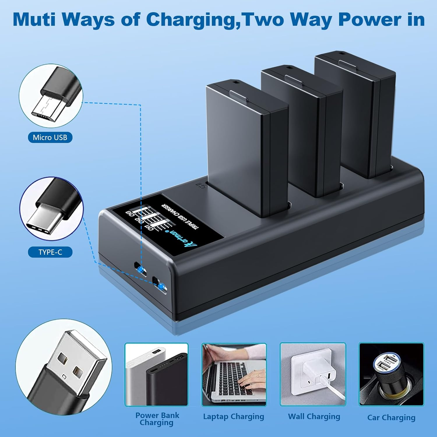 Artman LP-E10 Battery 3-Pack 1600Mah and 3-Slot LCD Charger Pack for Canon EOS Rebel T7 T6 T5 T3 T100 Kiss X50 Kiss X70 EOS 1100D 1200D 1300D 2000D Digital Cameras image number 4